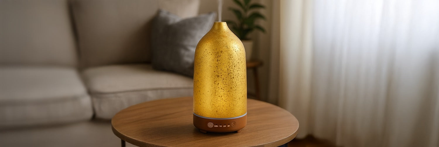 Aroma oil diffuser creating a calming atmosphere at home