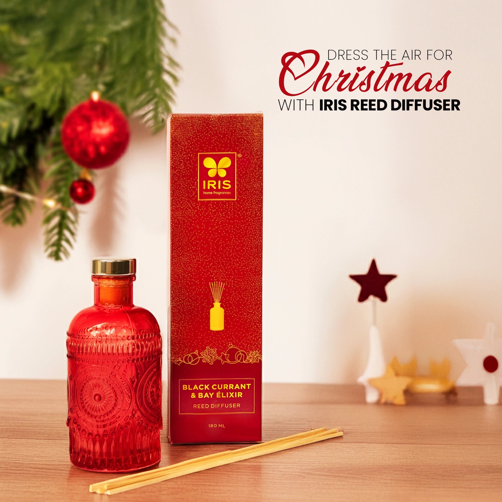 IRIS Reed Diffuser Set | Black Currant & Bay Elixir | 180ml & 8 Rattan Reeds