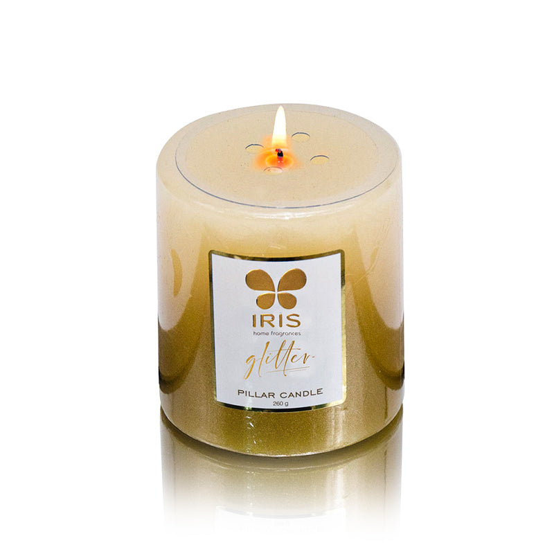 IRIS Gold Lacquered Glitter Pillar Candle