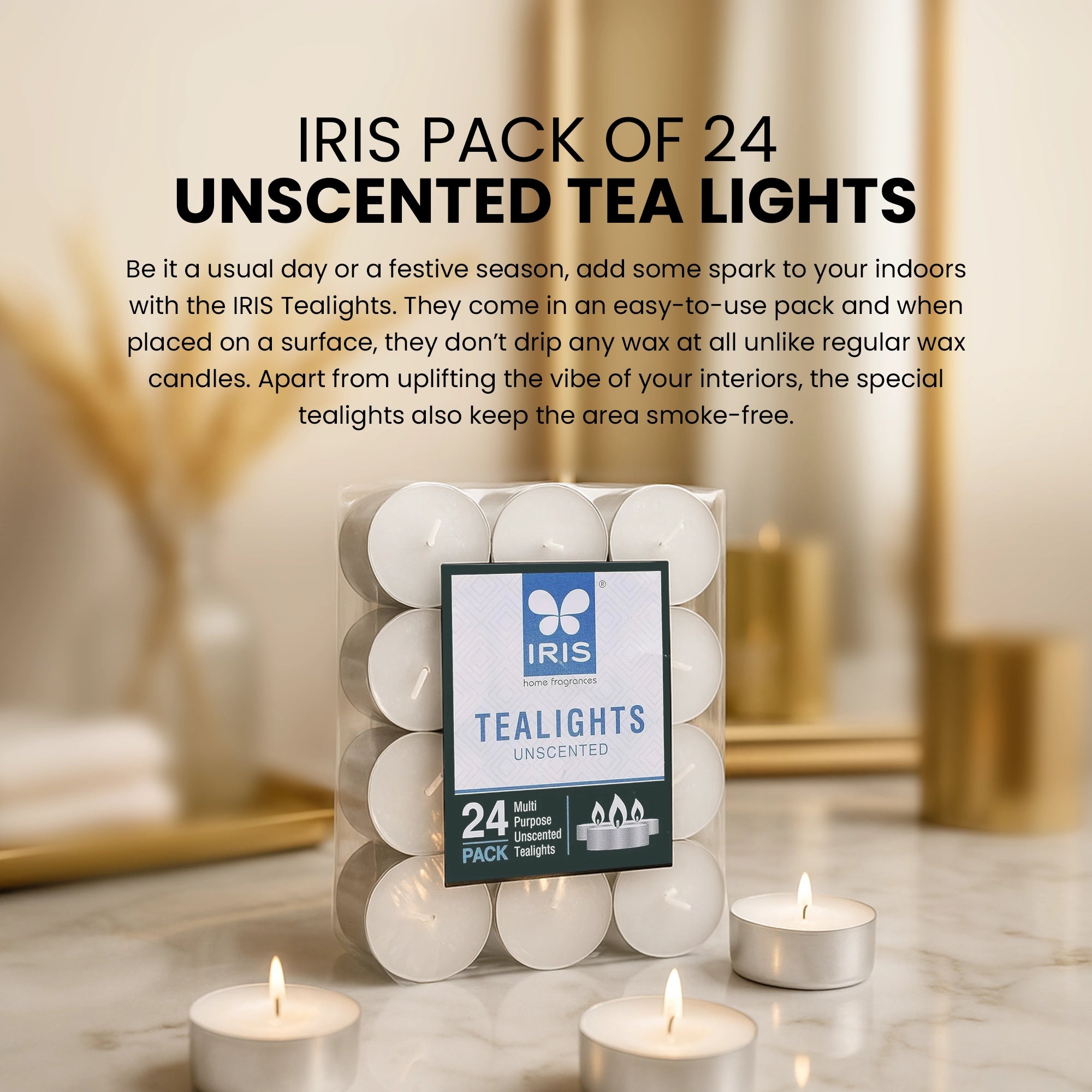 IRIS Pack of 24 Unscented Tea lights