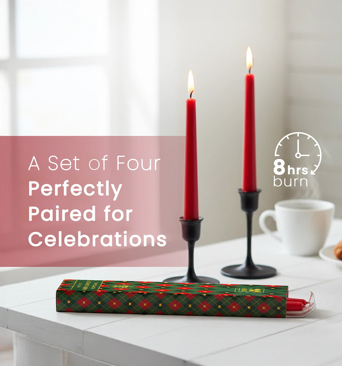 IRIS Berry Fragranced Taper Candles | Pack of 4 | 8Hrs Burning Time | 10 Inch