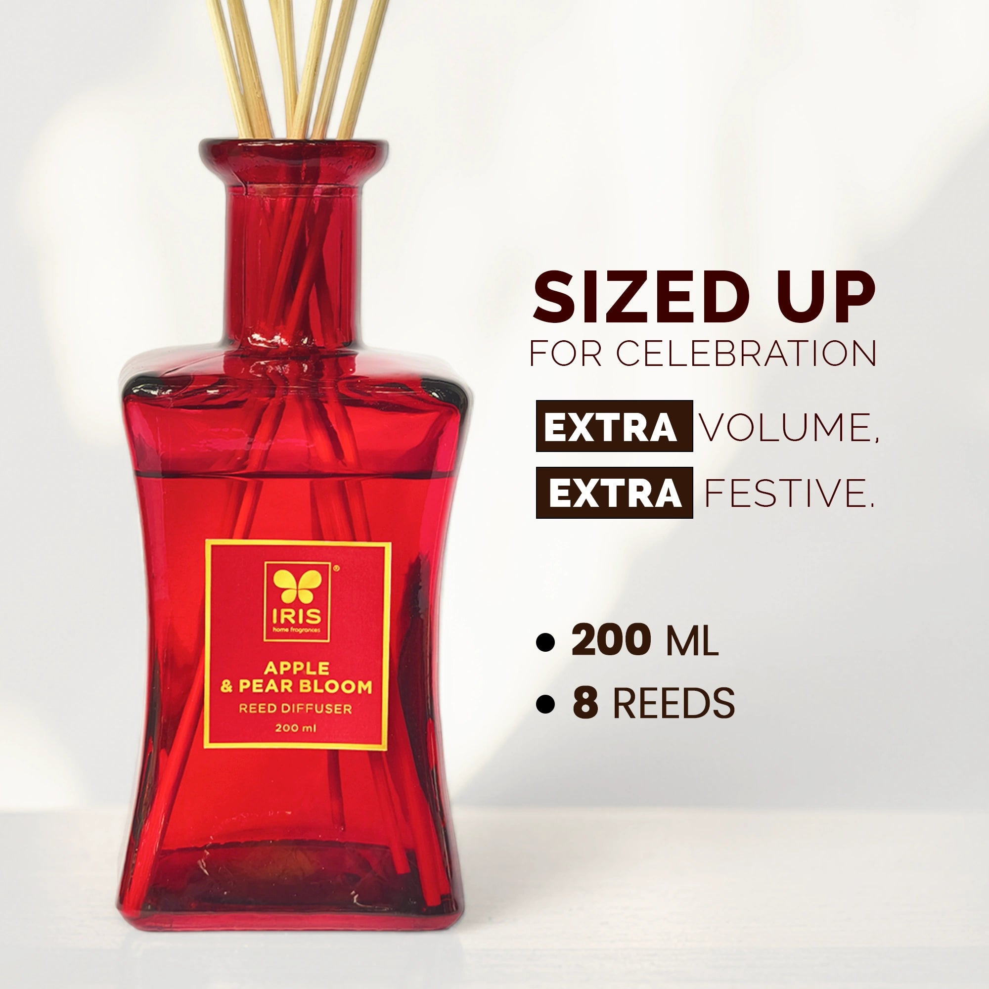 IRIS Reed Diffuser Set |Apple & Pear Bloom|Lasts More than 30 Days | 200ml + 8 Rattan Reeds