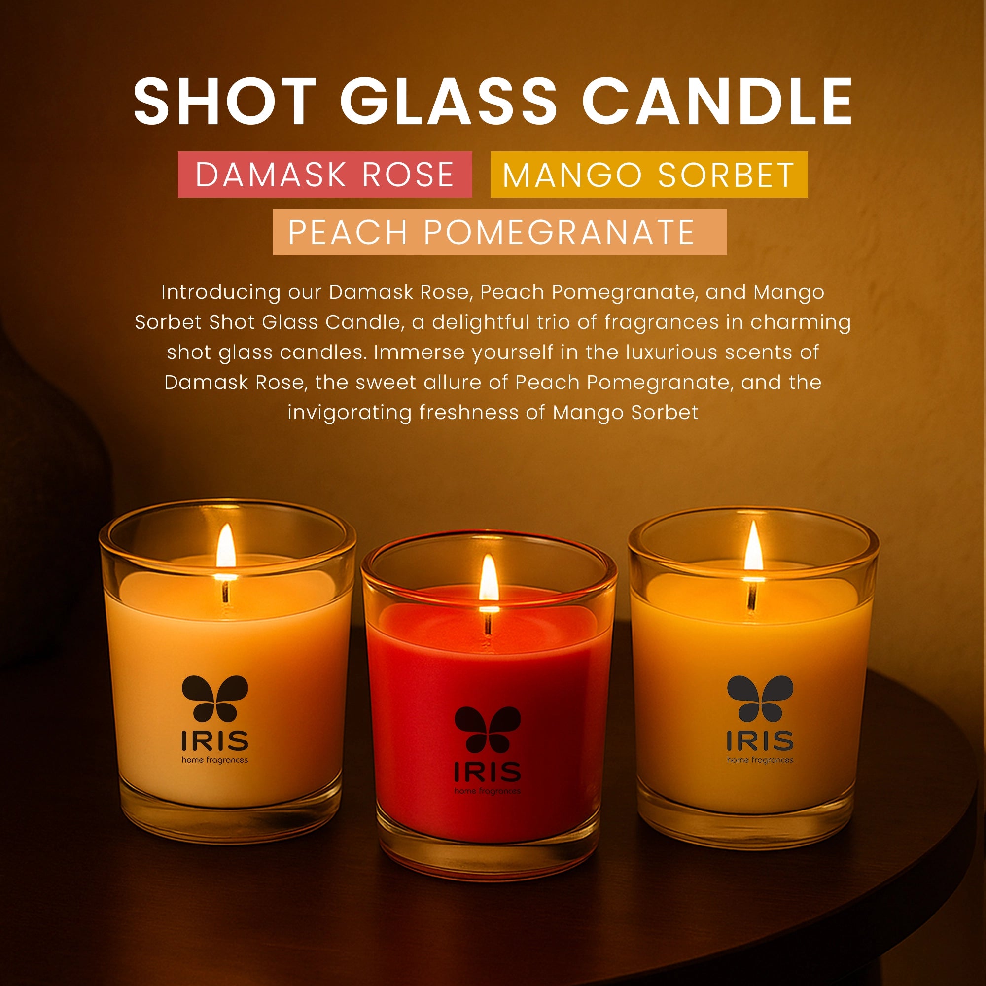 Damask Rose, Peach Pomegranate & Mango Sorbet-Shot Glass Candle