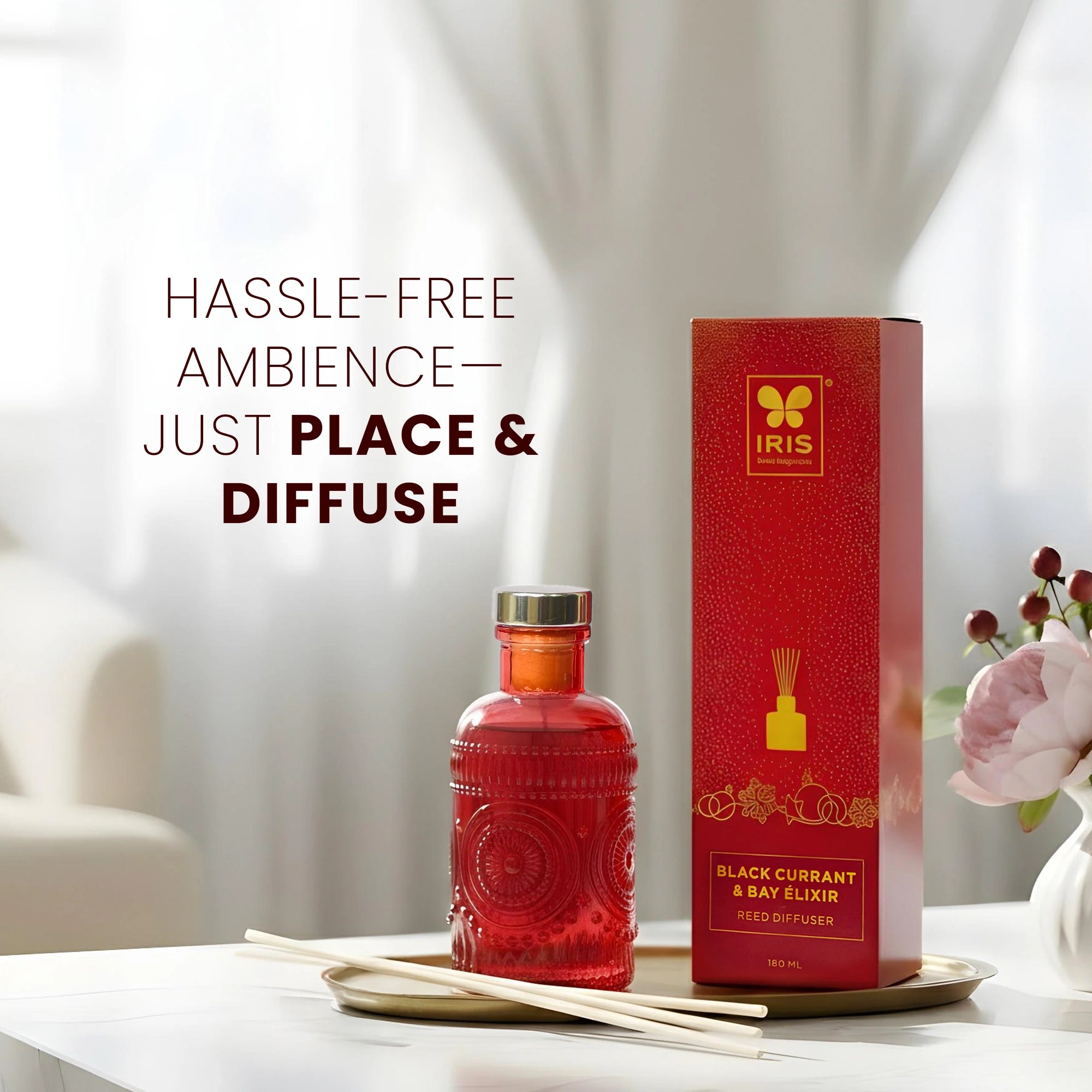 IRIS Reed Diffuser Set | Black Currant & Bay Elixir | 180ml & 8 Rattan Reeds