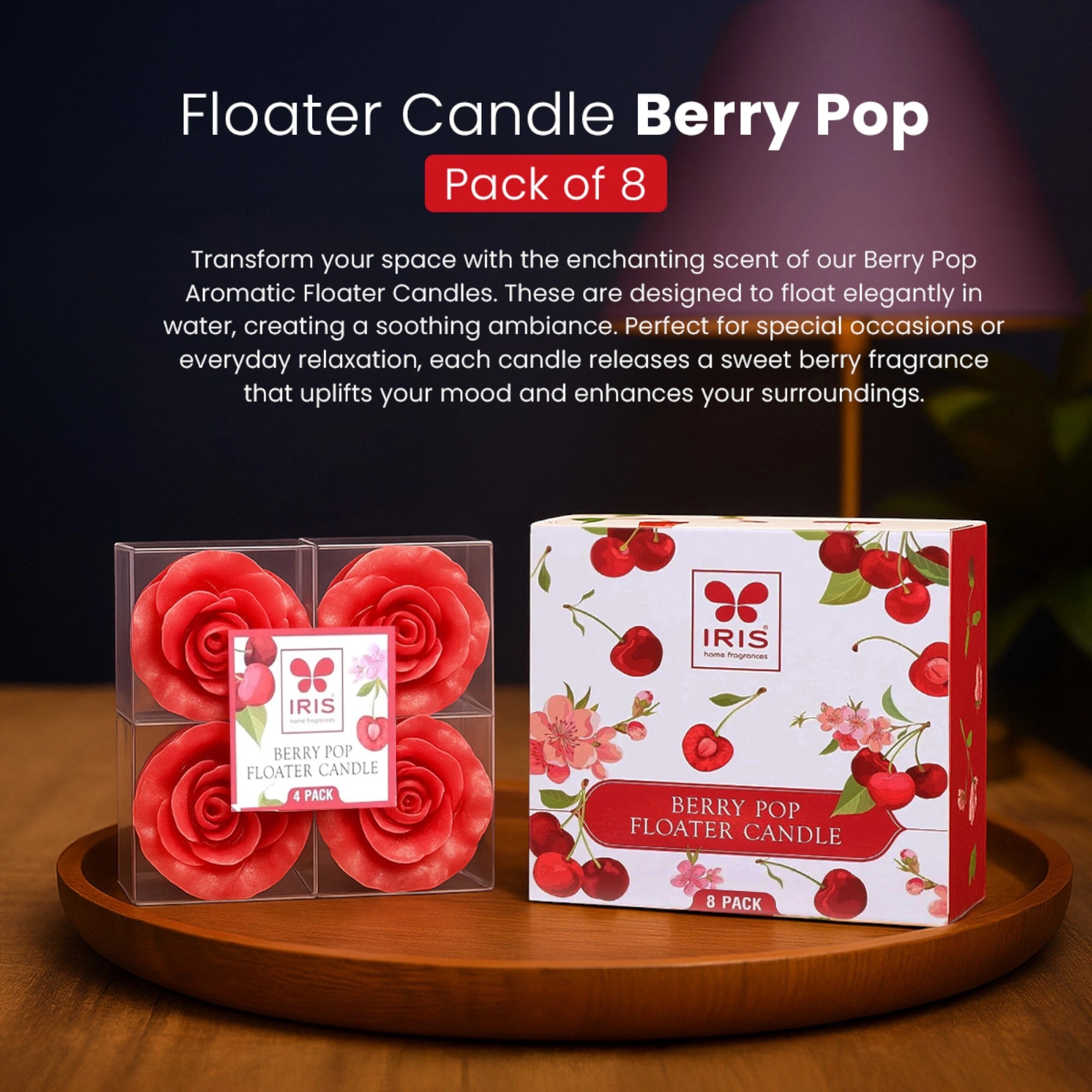 IRIS Berry Pop Floater Candle Pack of 8