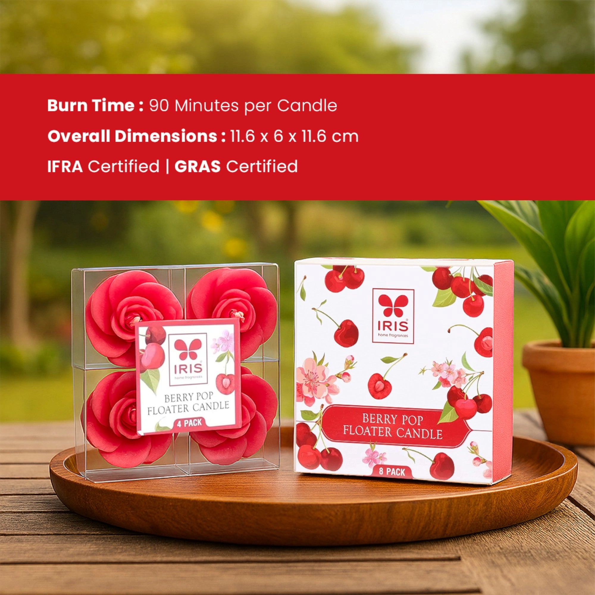 IRIS Berry Pop Floater Candle Pack of 8
