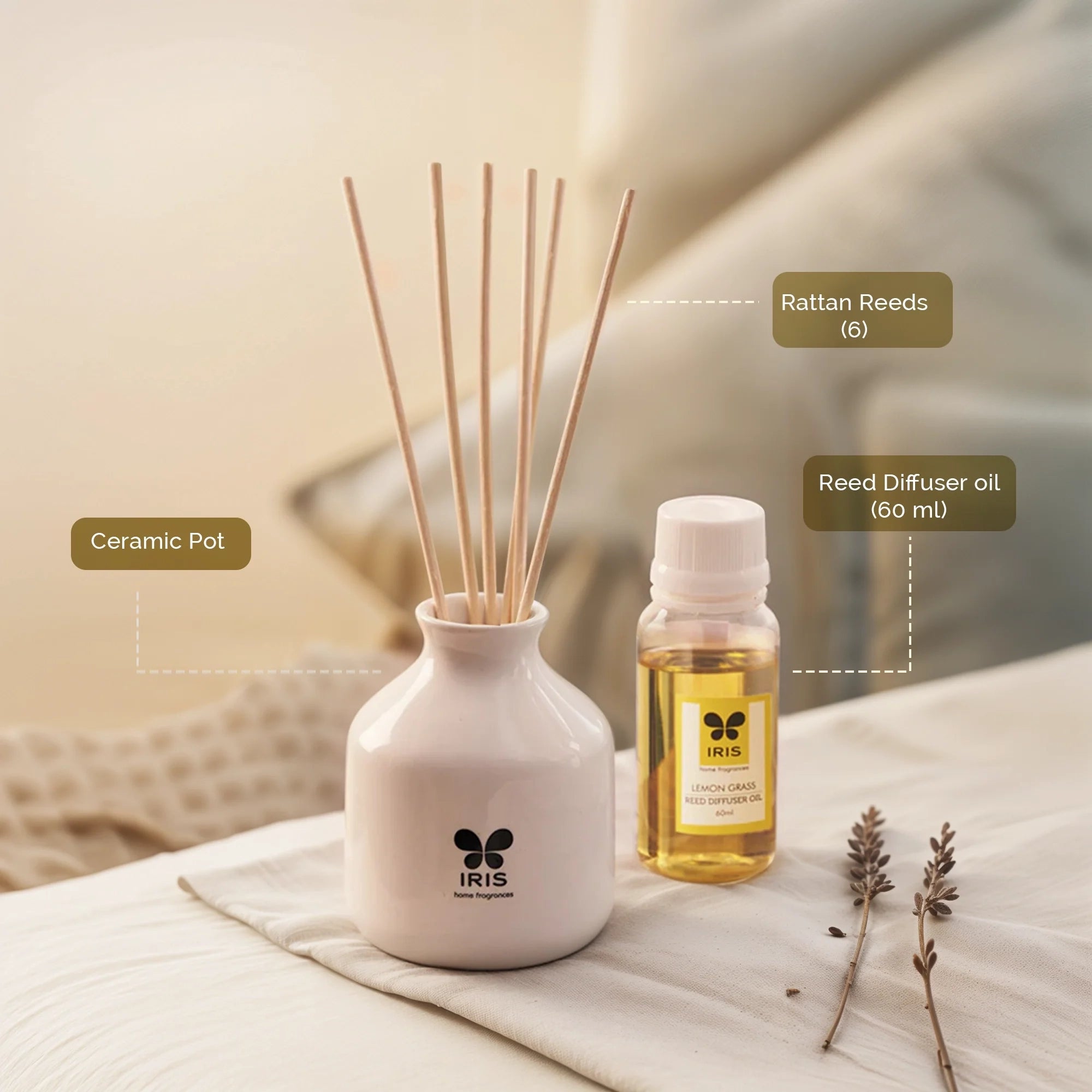 IRIS Lemon Grass Reed Diffuser Set