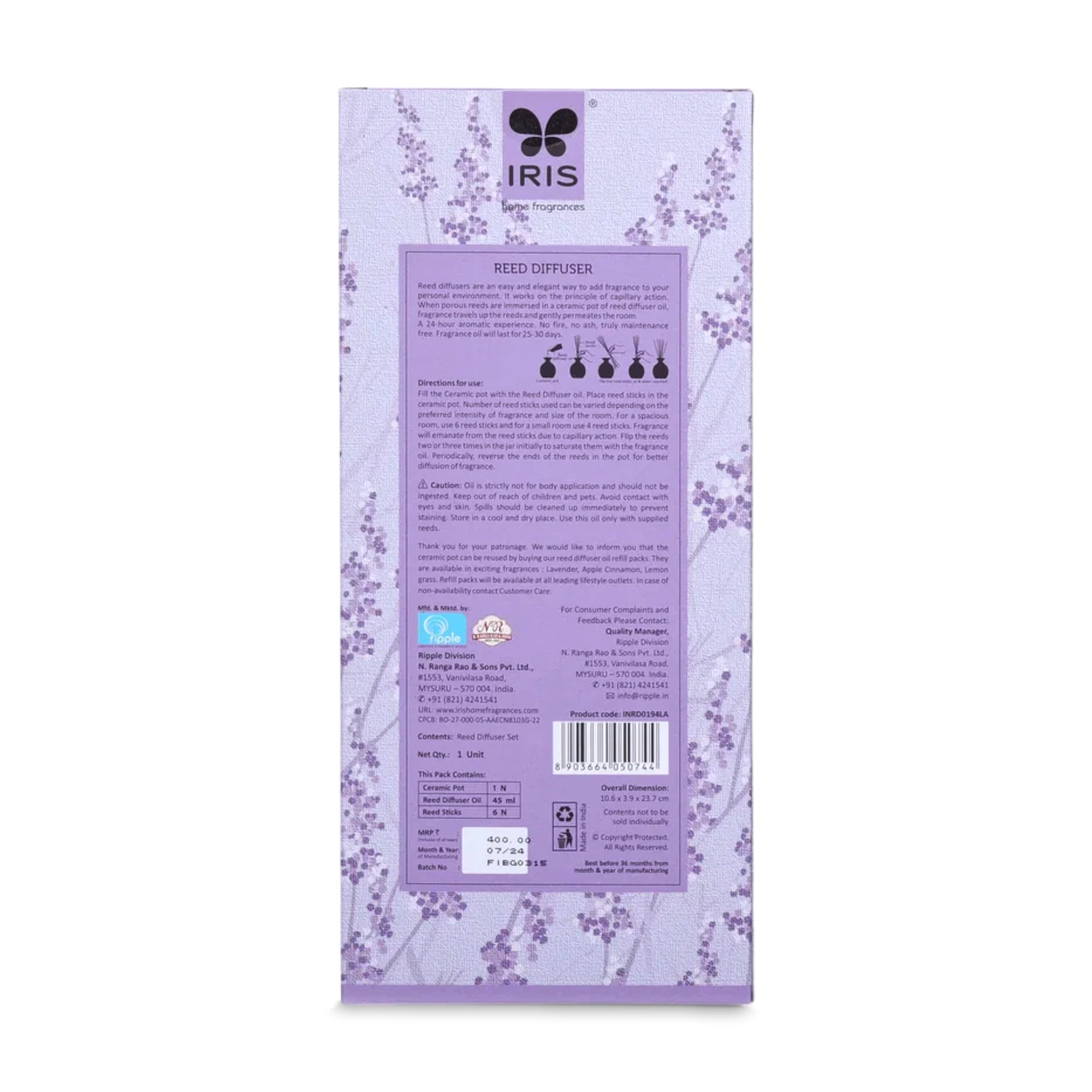 IRIS Lavender Reed Diffuser Set 194
