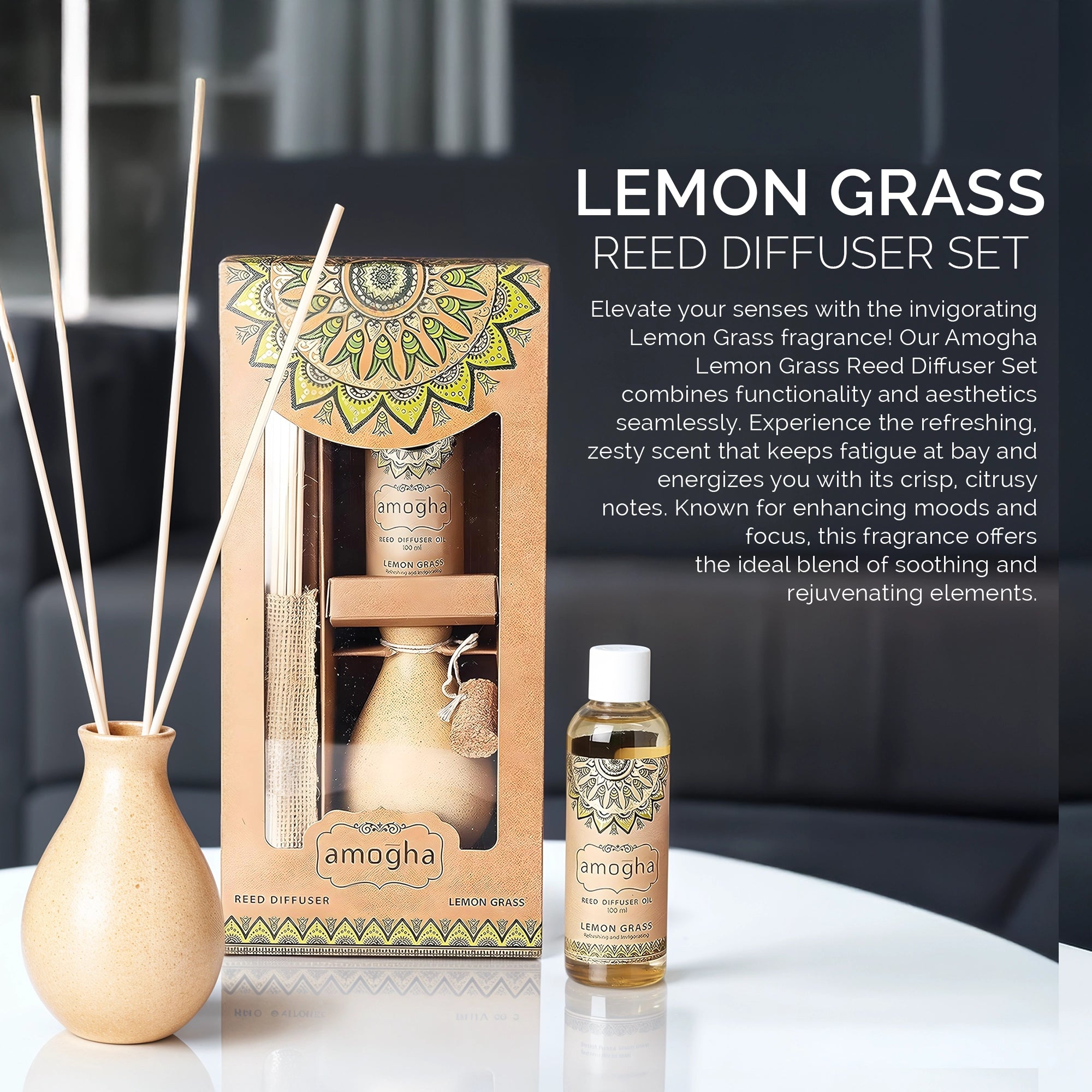 Amogha Lemon Grass Reed Diffuser Set