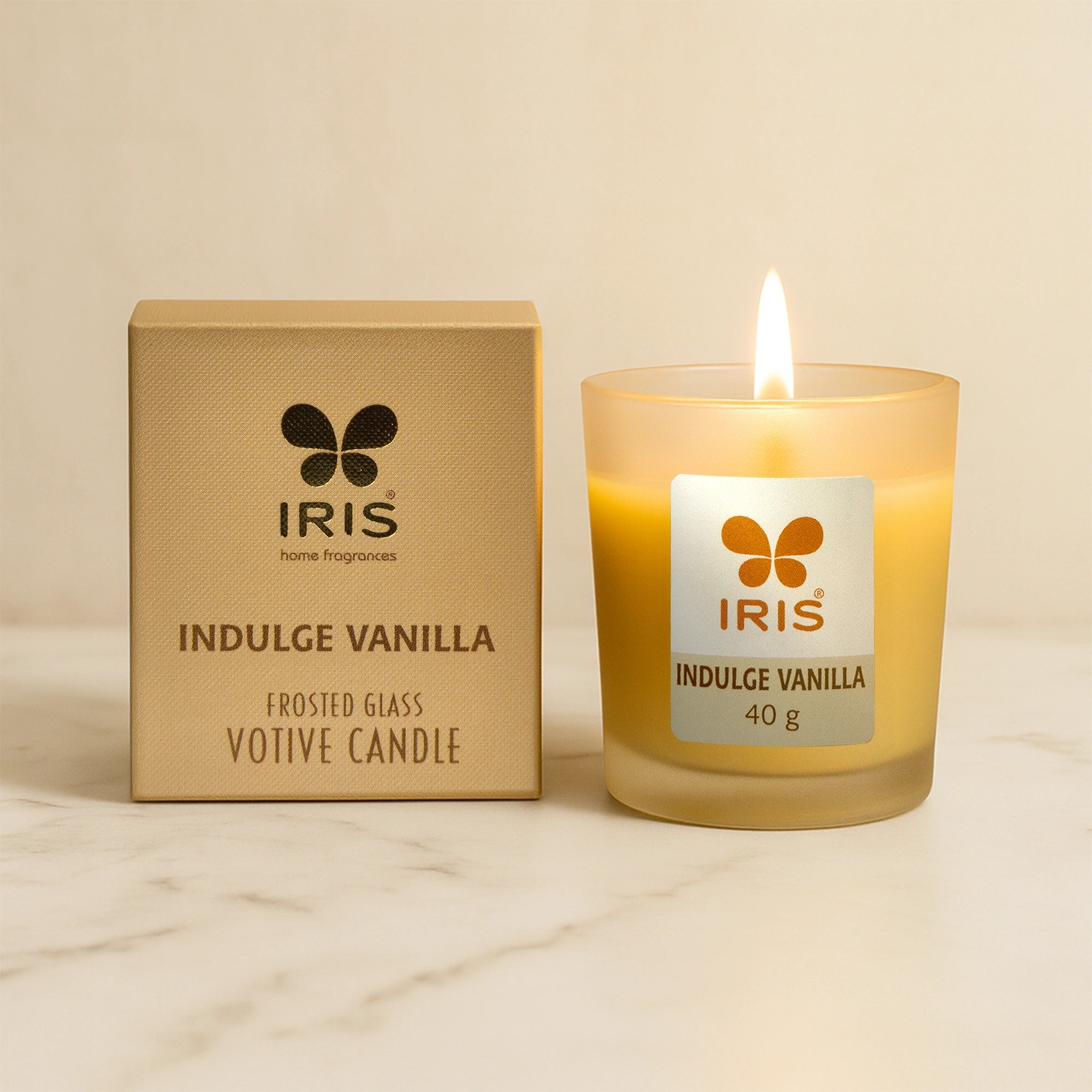 IRIS Indulge Vanilla Frosted Shot glass scented candle