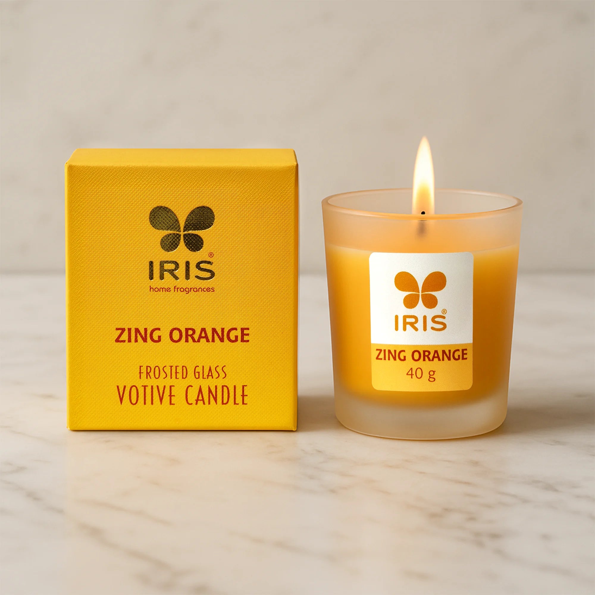 IRIS Zing Orange Frosted Shot glass scented Candle