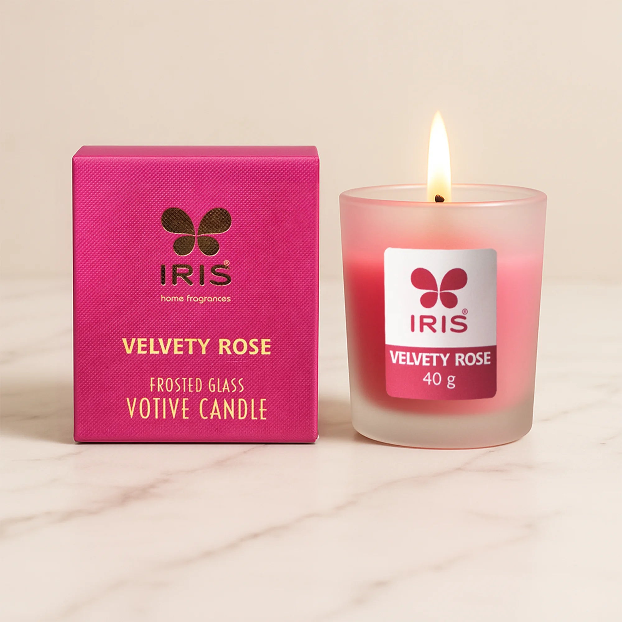 IRIS Velvety Rose Frosted Shot glass scented candle