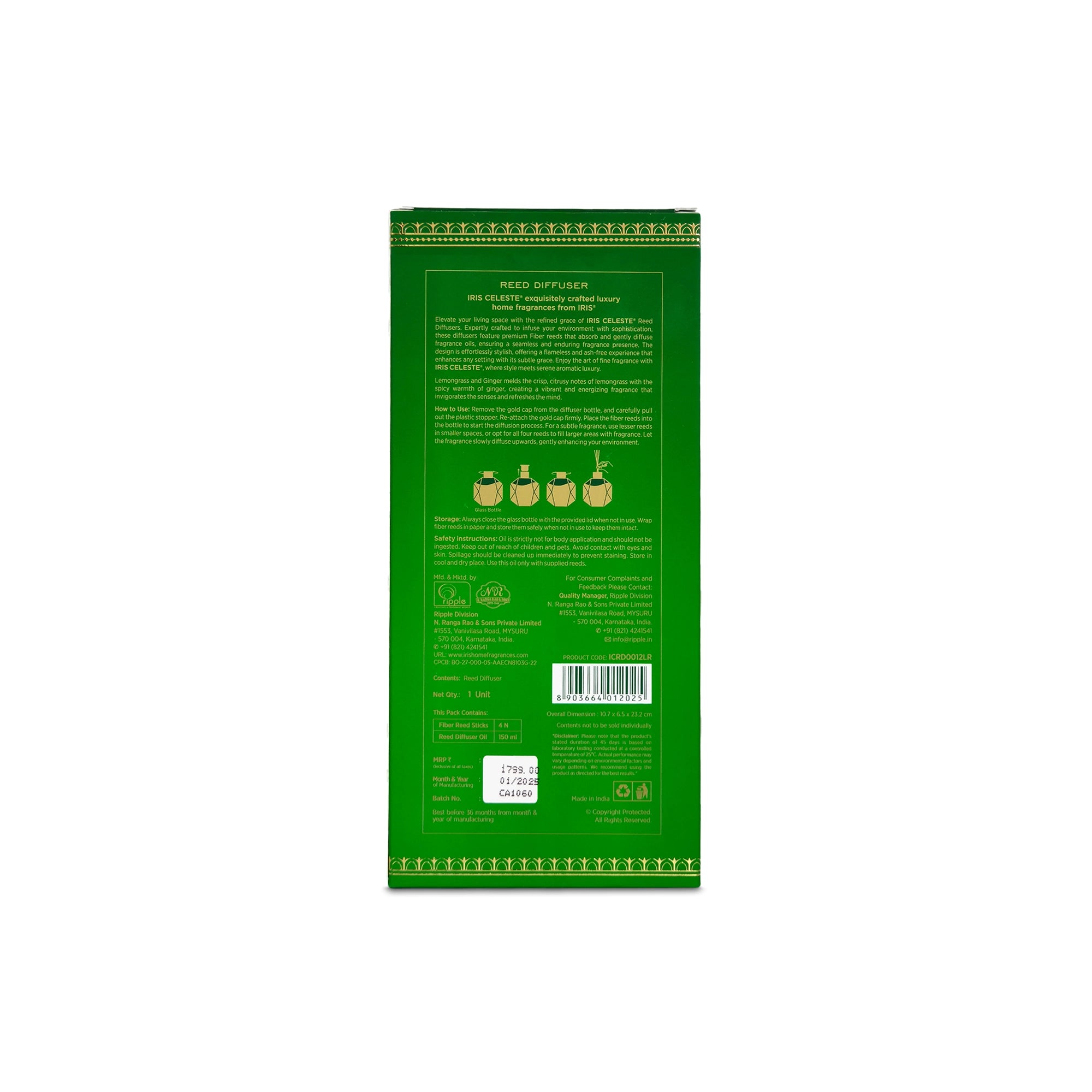IRIS Celeste Lemon grass & Ginger Reed Diffuser Set