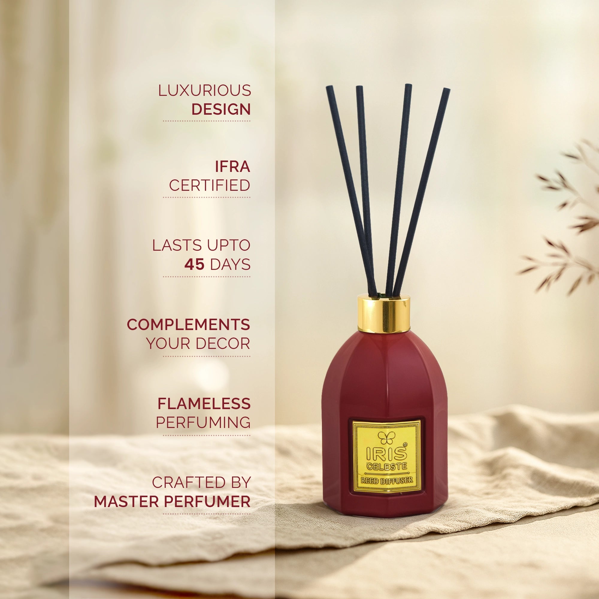 IRIS Celeste Rose Gold Reed Diffuser Set