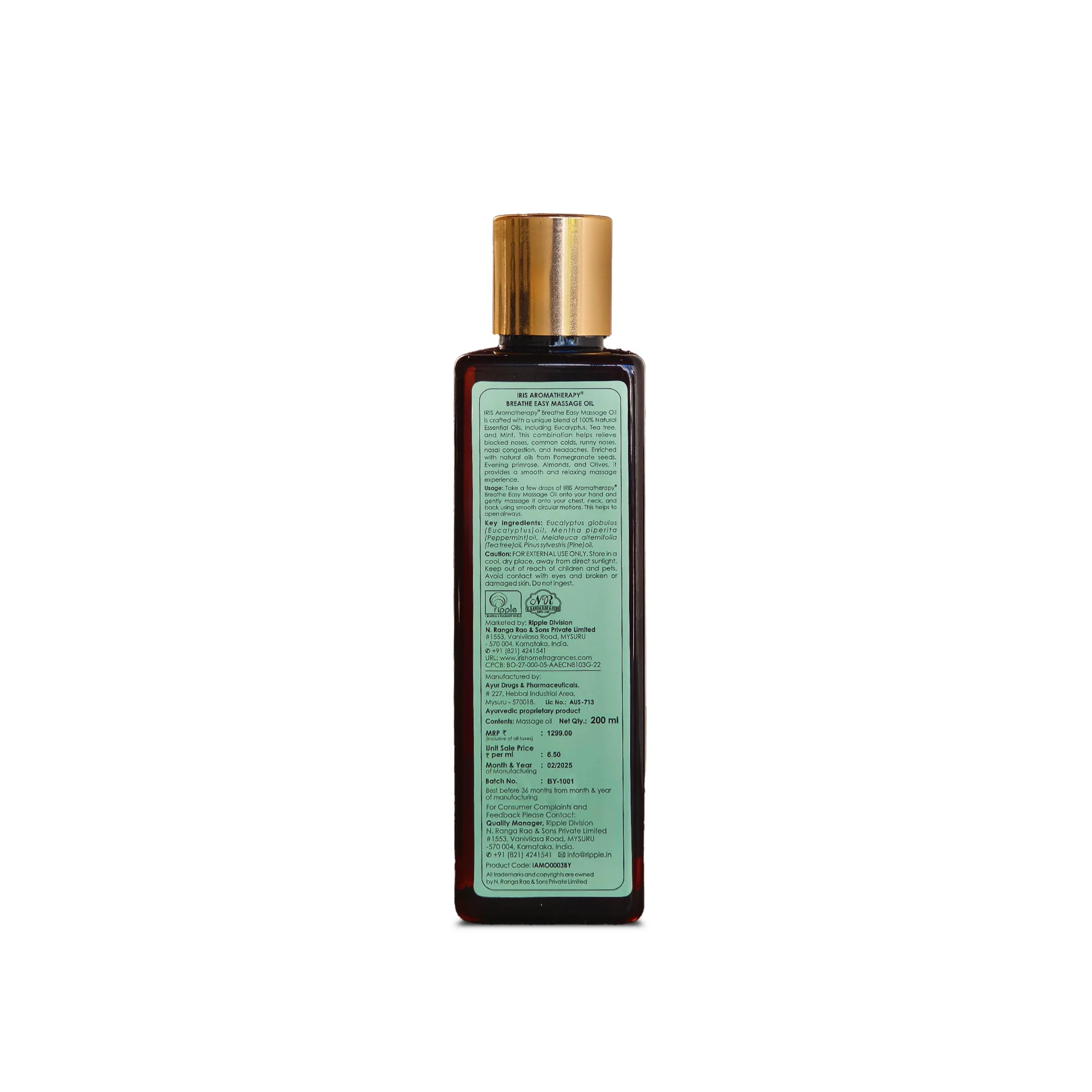 IRIS Aromatherapy Breathe Easy Massage Oil
