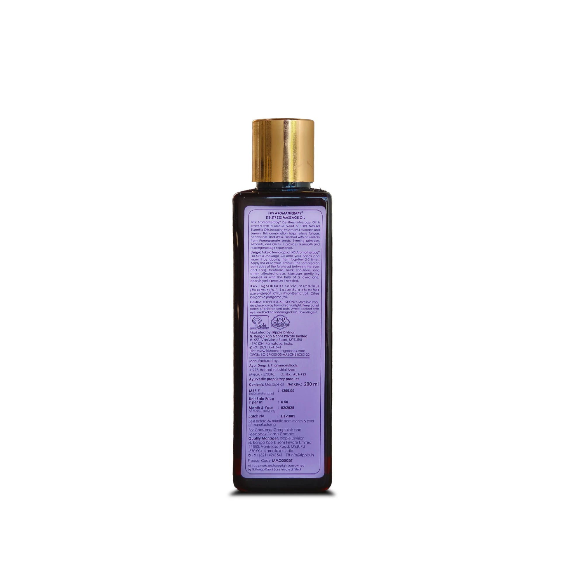 IRIS Aromatherapy De-Stress Massage Oil