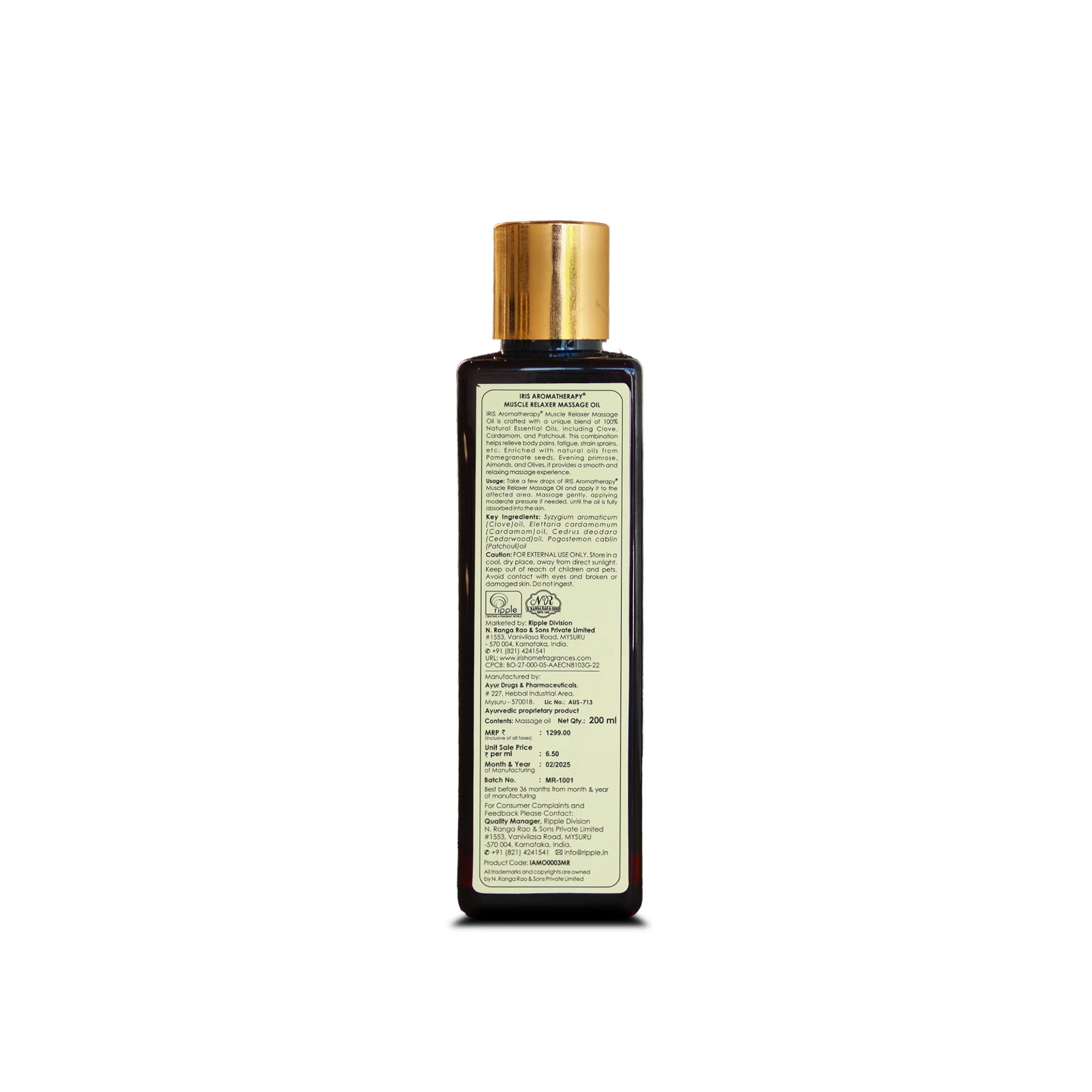 IRIS Aromatherapy Muscle Relaxant Massage Oil