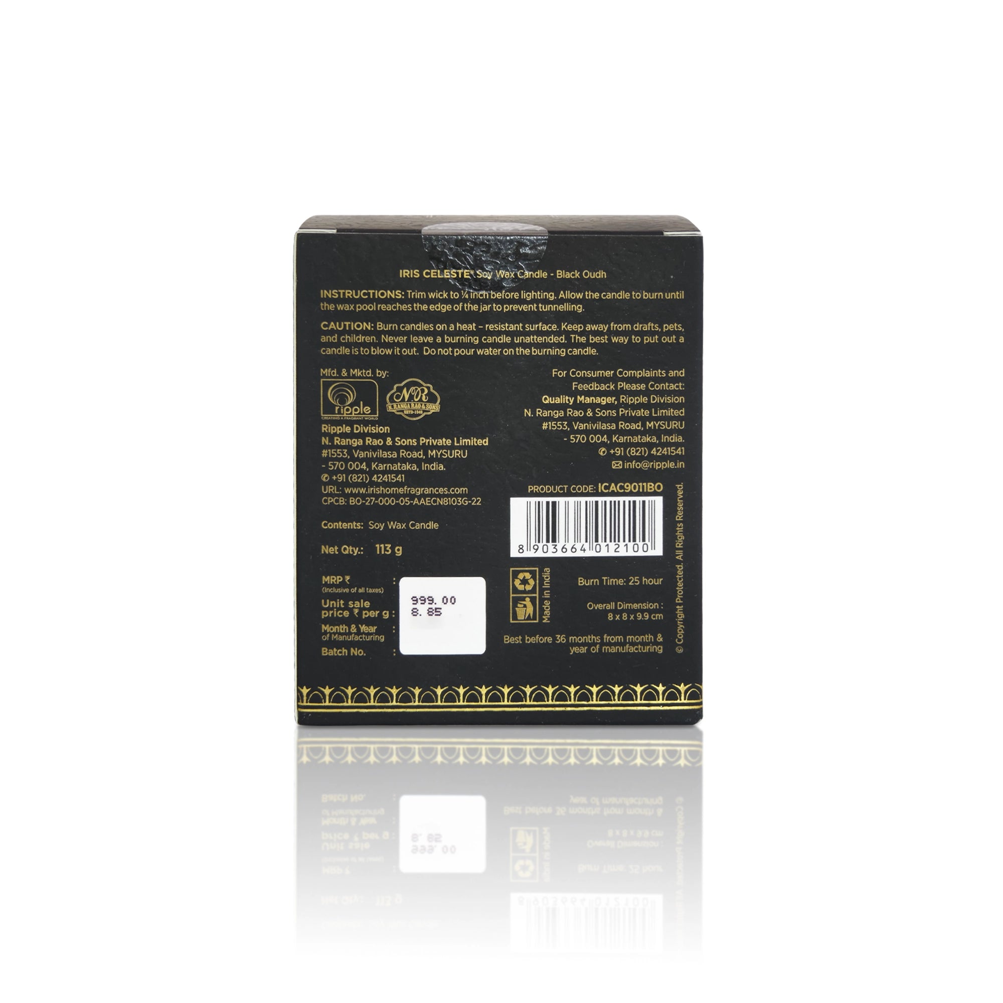 IRIS Celeste Soy Wax Aroma Candle - Black Oudh