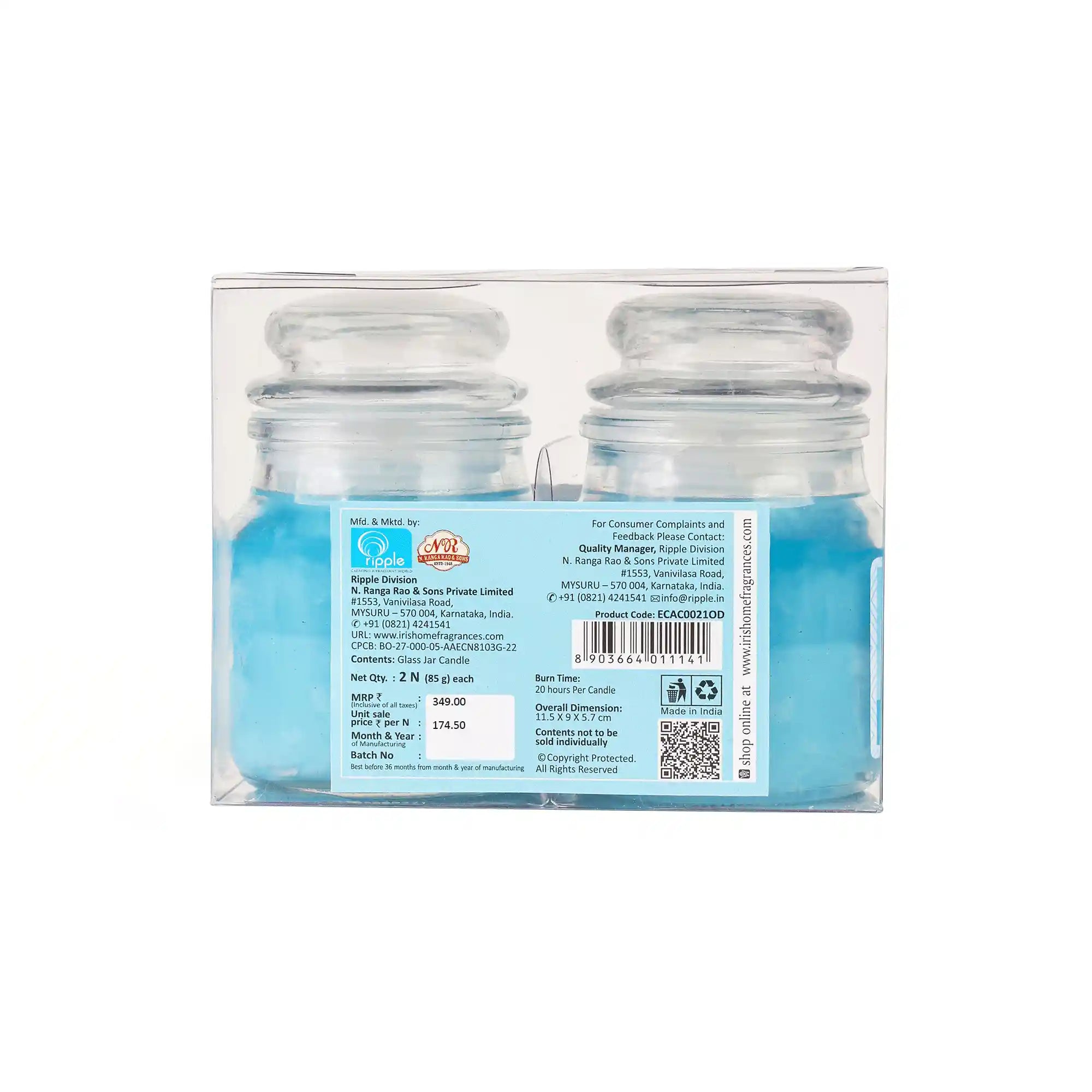 IRIS Cool Blue Jar Candle - Pack of 2
