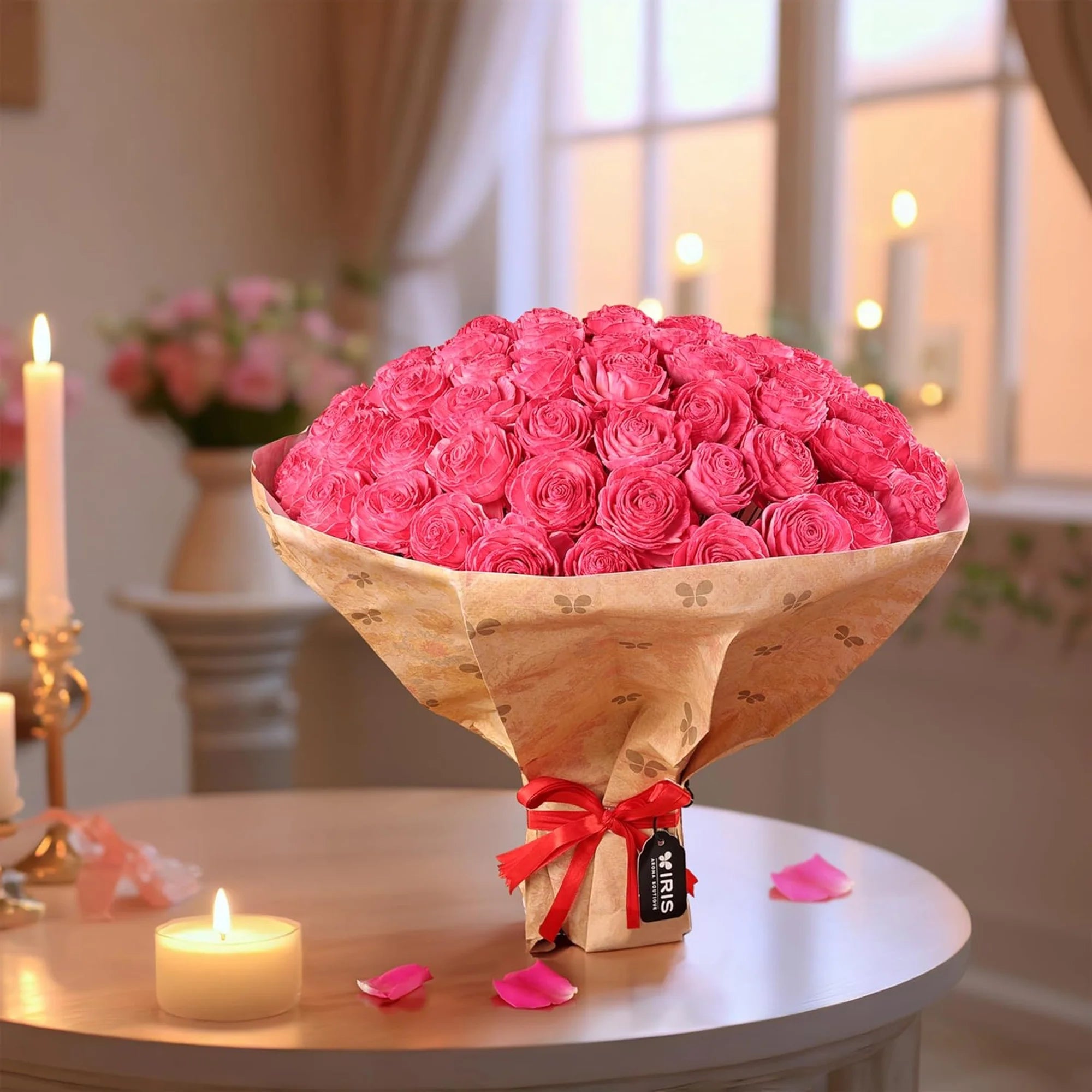 IRIS Dry Rose Flower Bouquet - Pink