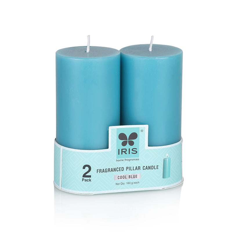 IRIS Set of 2 Fragranced Pillar Candle - Cool Blue