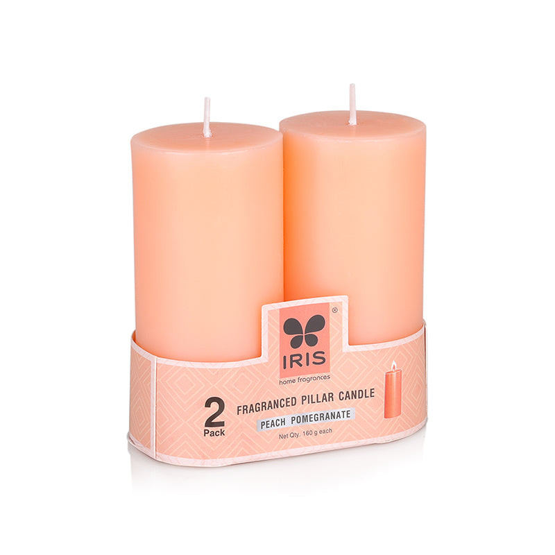 IRIS Set of 2 Fragranced Pillar Candle - Peach Pomegranate
