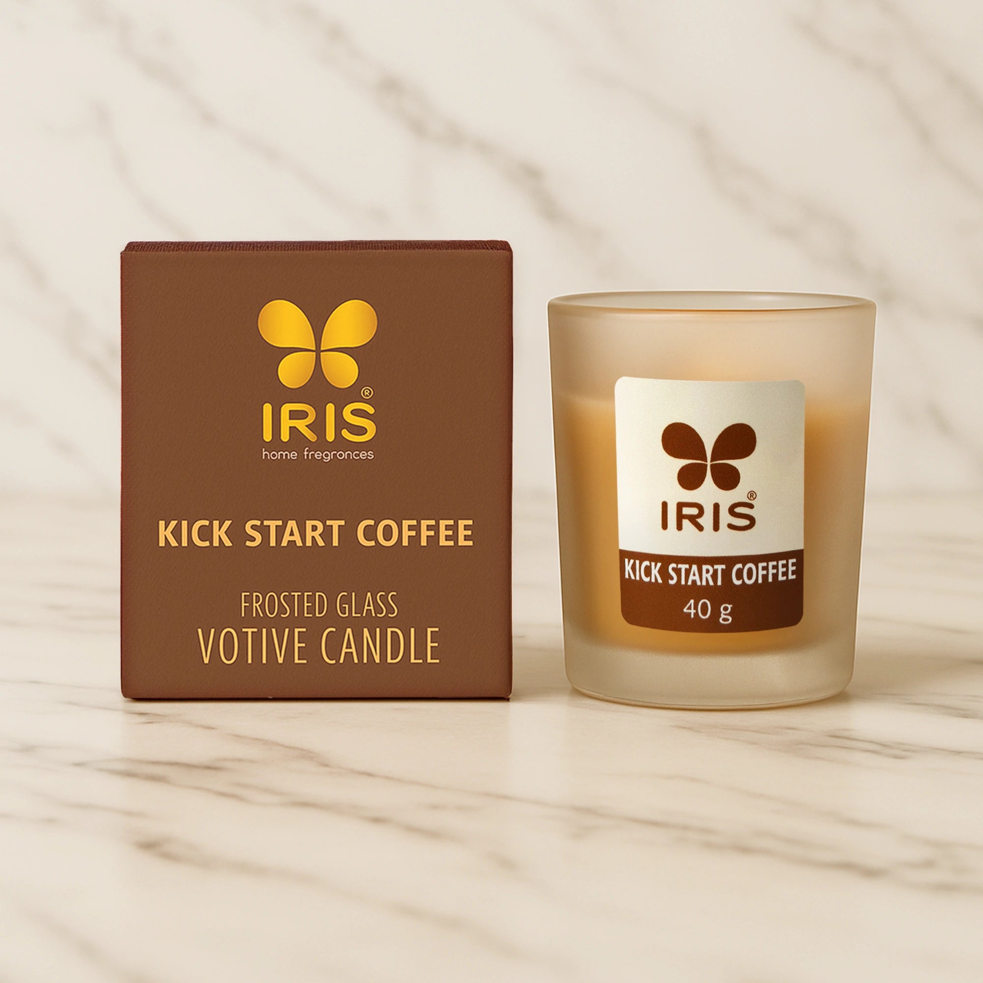 IRIS Kickstart Coffee Frosted Shot glass scented candle
