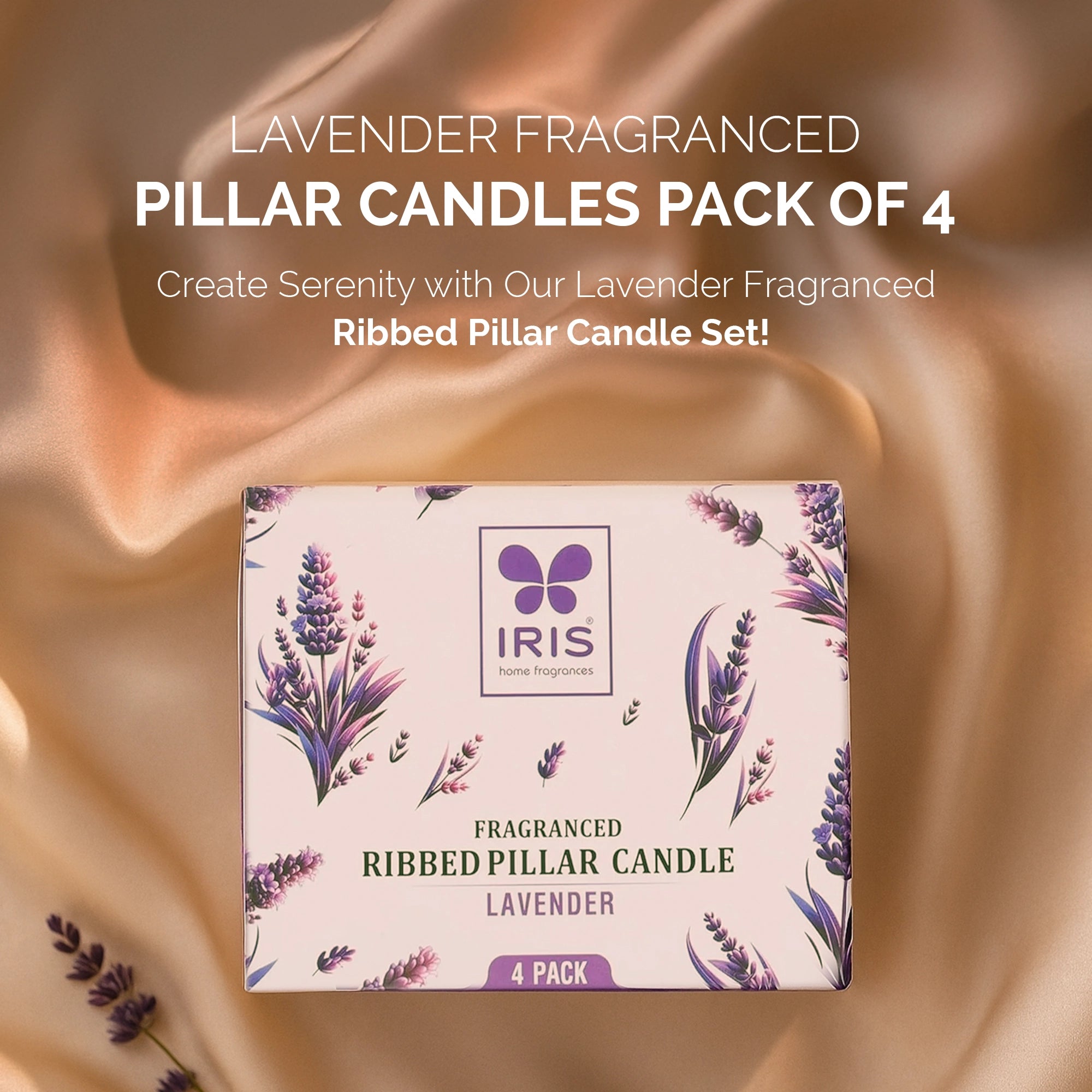 IRIS Lavender Fragranced Pillar Candles Pack of 4