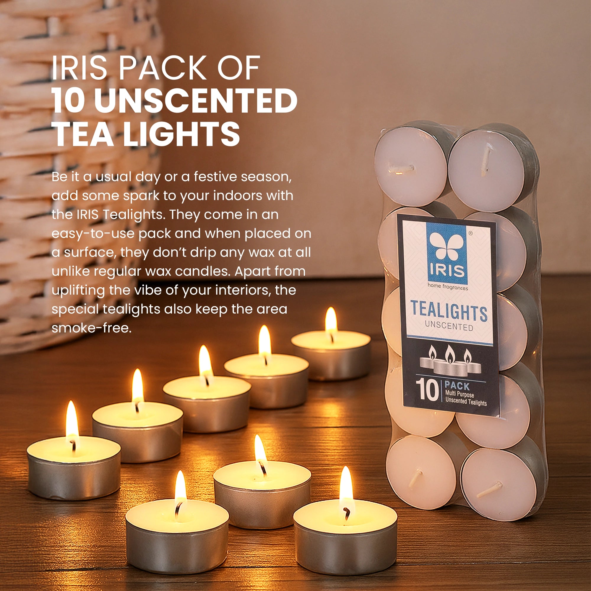 IRIS Pack of 10 Unscented Tea lights