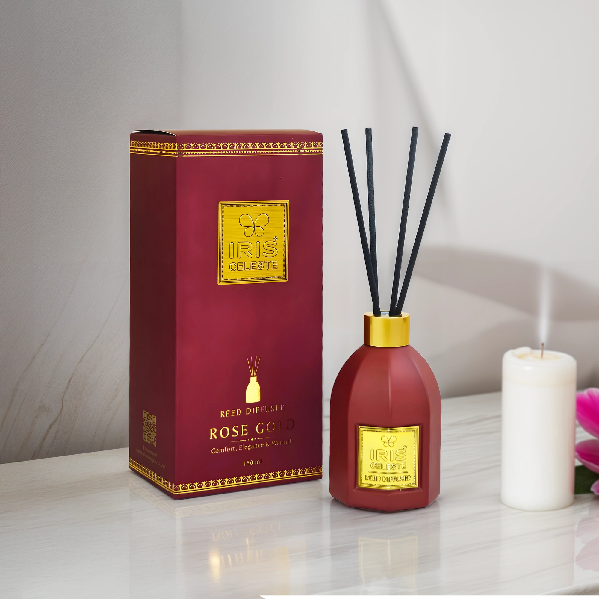IRIS Celeste Rose Gold Reed Diffuser Set