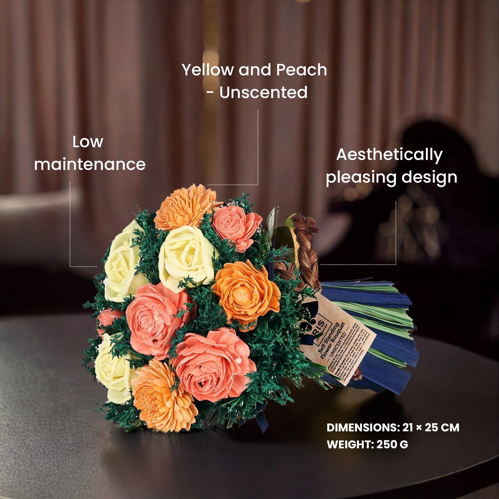 Self Standing Flower Bouquet- Yellow and Peach - Unscented