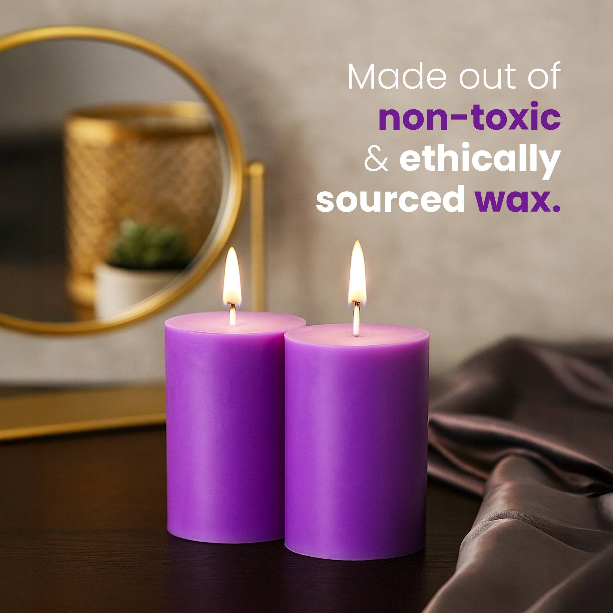 IRIS Lavender Fragranced Pillar Candles - Set of 2