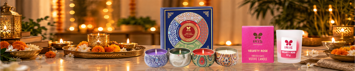 Diwali home decor with scented candles and festive decorations