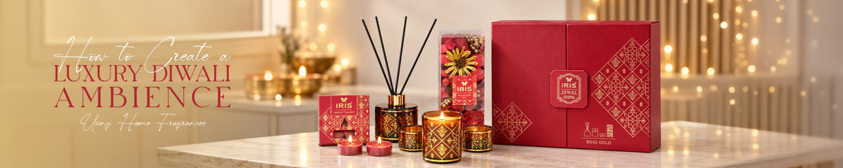 Luxury Diwali home fragrance with scented candles and elegant festive ambience