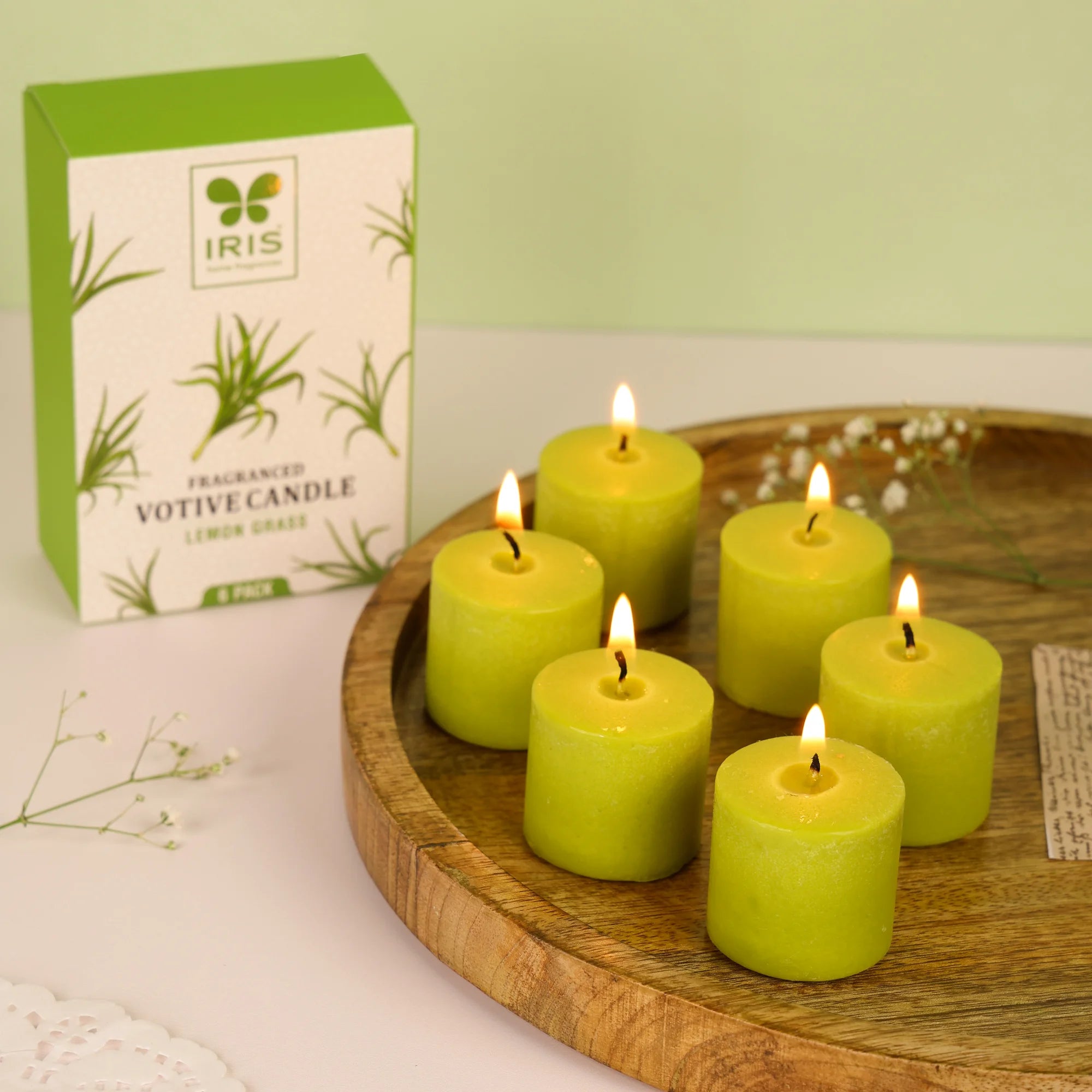 IRIS Lemon Grass Votive Candles Pack of 6