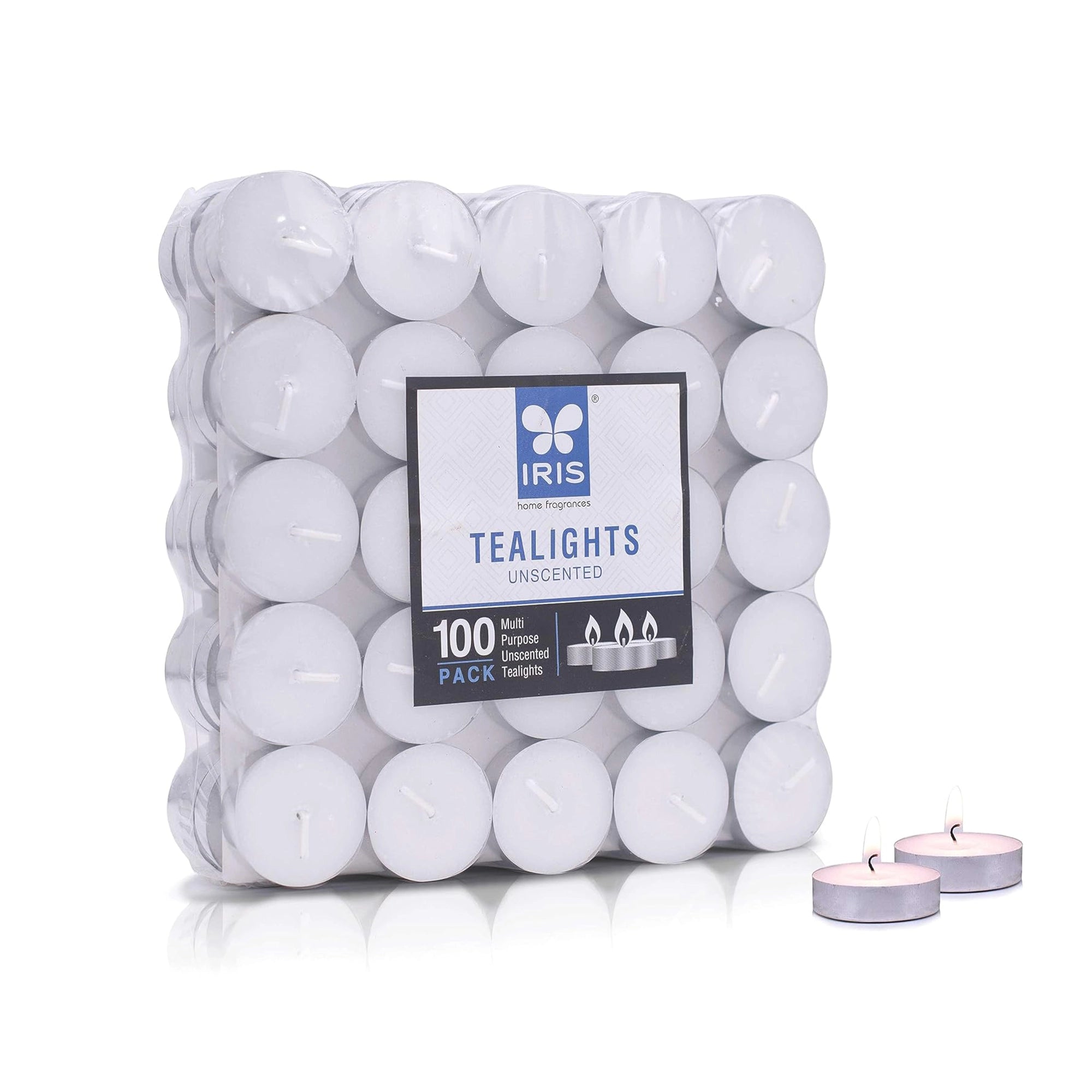 IRIS Pack of 100 Unscented Tea lights