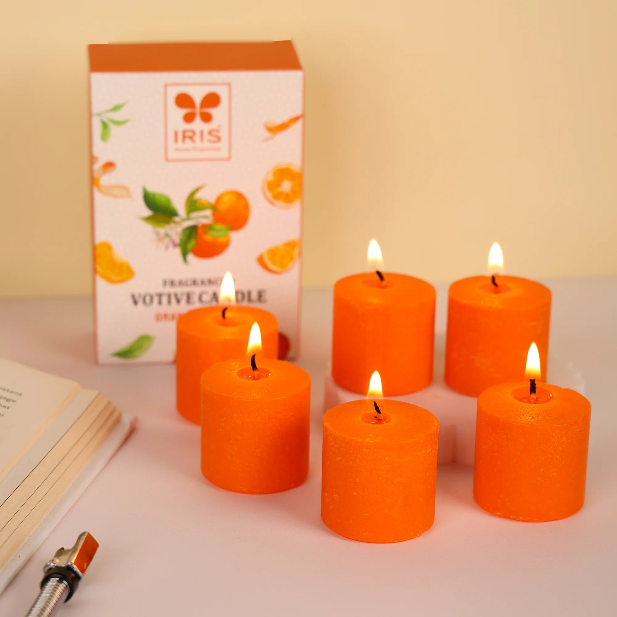 IRIS Orange Truffle Votive Candles Pack of 6