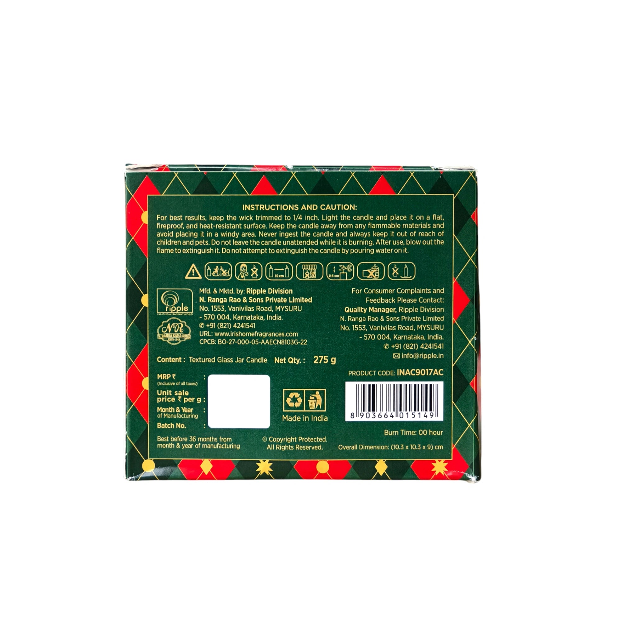 IRIS Apple Cinnamon Premium Glass Jar Candle | 30 Hr Burn Time