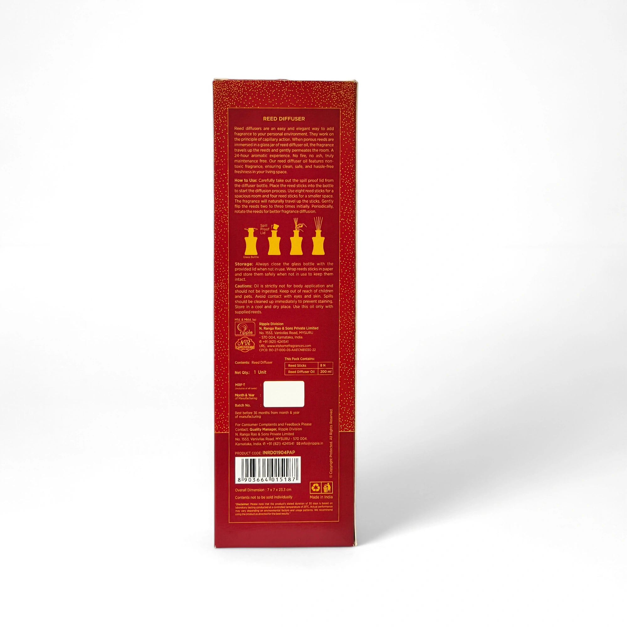 IRIS  Reed Diffuser Set |Apple & Pear Bloom|Lasts More than 30 Days | 200ml + 8 Rattan Reeds