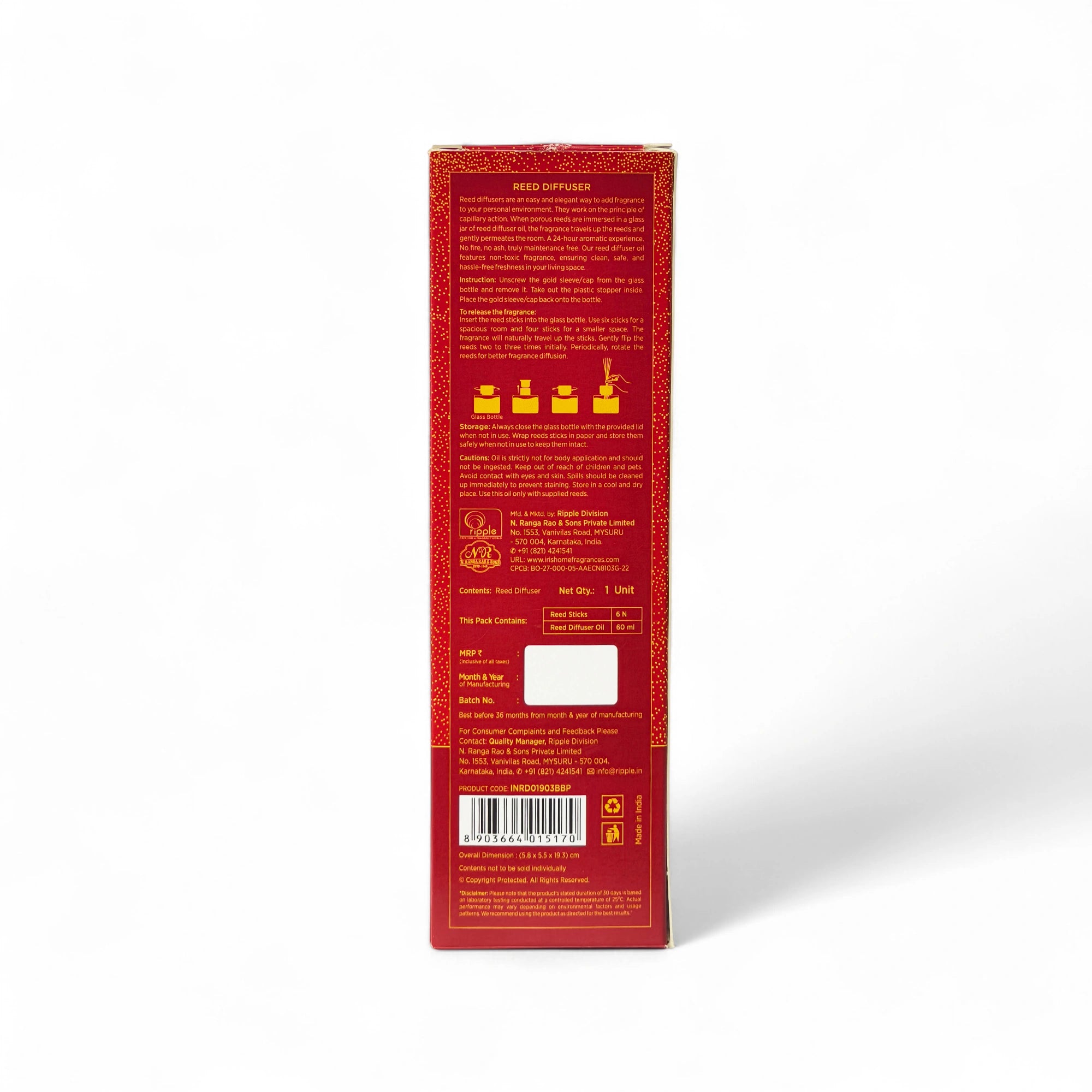 IRIS Reed Diffuser Set |Floral & Fruity Fragrance|Lasts More than 30 Days | 60ml + 6 Rattan Reeds