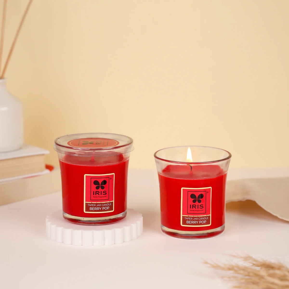 IRIS Berry Pop taper jar candles, pack of 2 - part of the Diwali Festive Combo 3