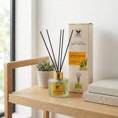 Lemongrass Frosted Glass Reed Diffuser Set by IRIS |100ml oil and 5 Fibre Reed sticks