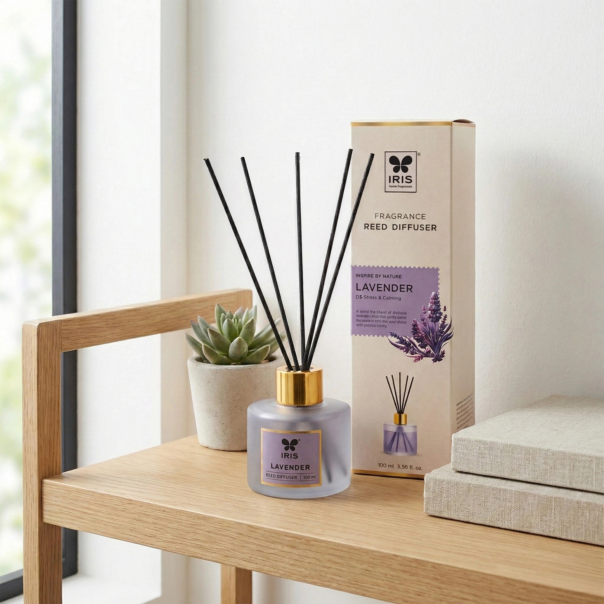 IRIS Lavender Frosted Glass Reed Diffuser Set |100ml oil and 5 Fibre Reed sticks