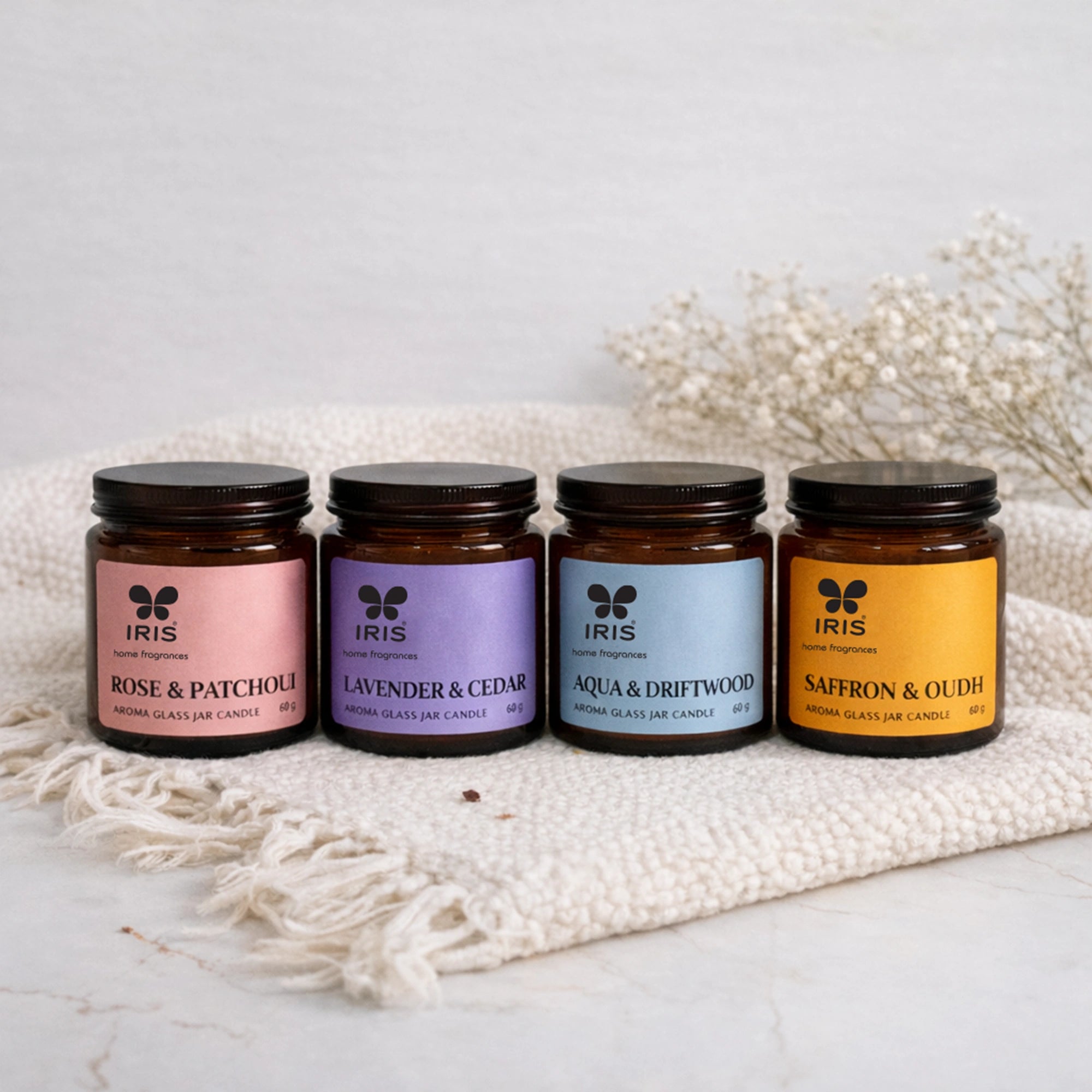 IRIS Aroma Glass Jar Candle | Pack of 4