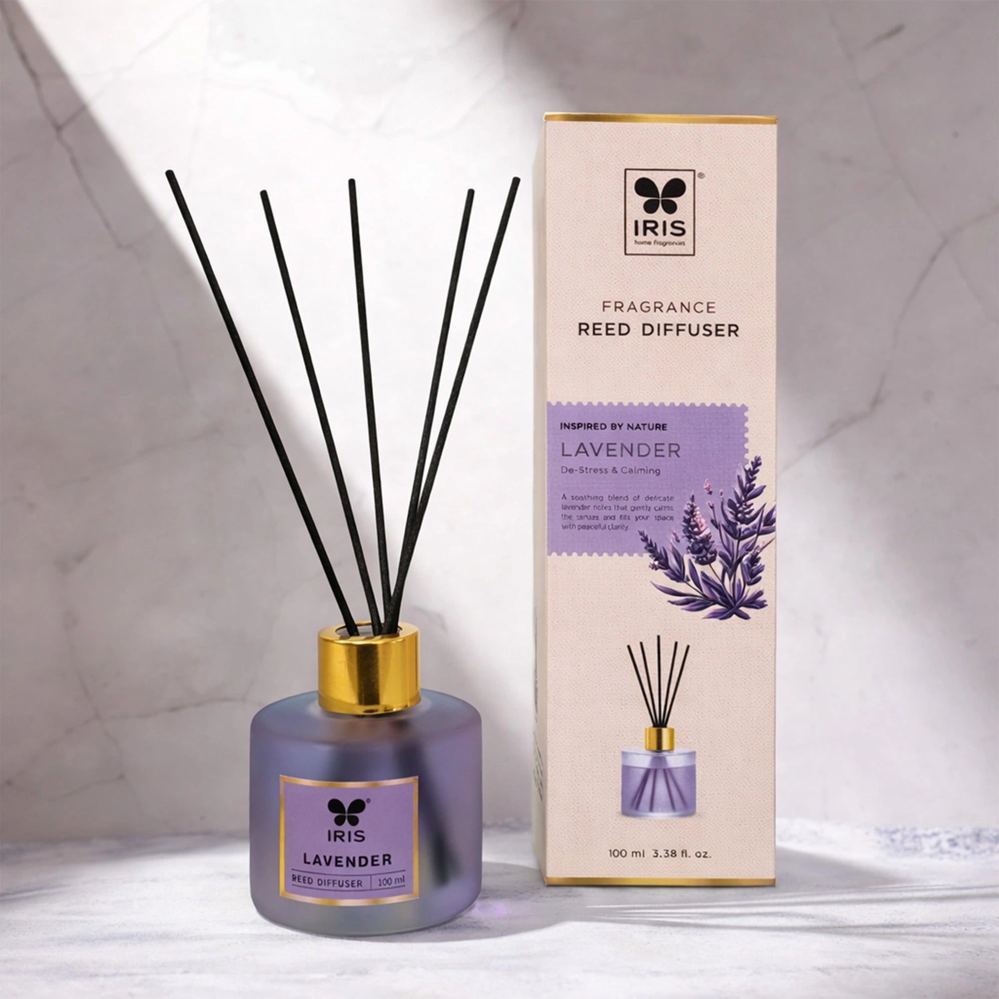 Lavender Frosted Glass Reed Diffuser Set by IRIS |100ml oil and 5 Fibre Reed sticks