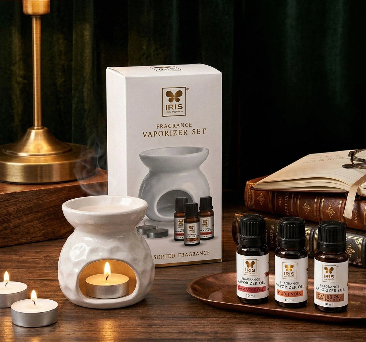 White Ceramic Premium Aroma Vaporizer Set | 3 Assorted Fragrances | Each 10 ml