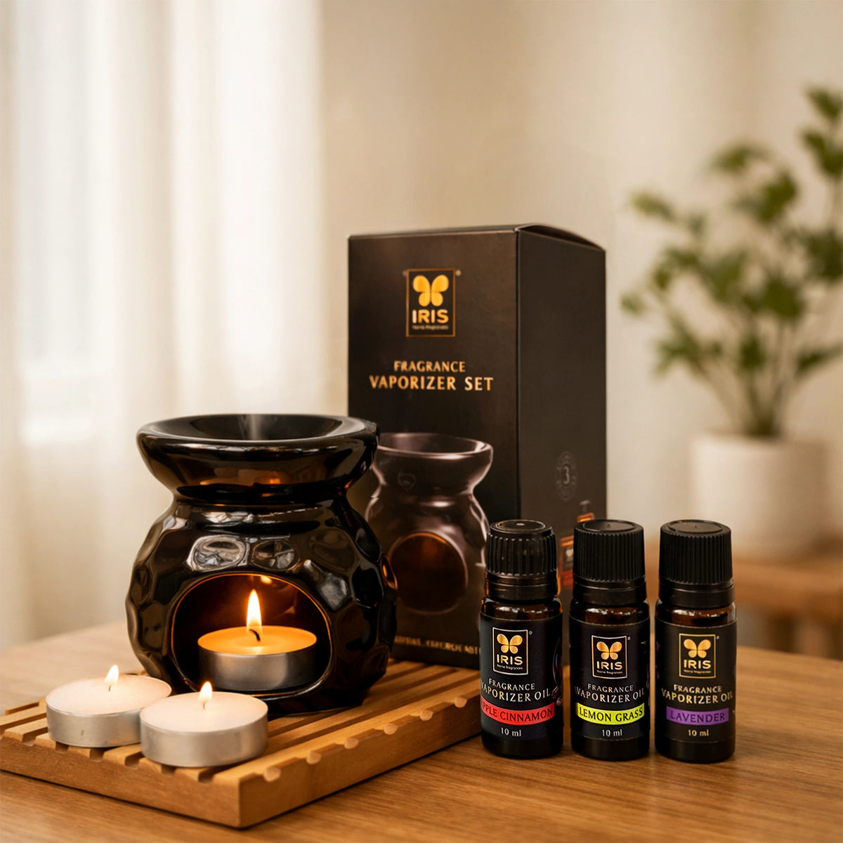 Black Ceramic Premium Aroma Vaporizer Set | 3 Assorted Fragrances | Each 10 ml