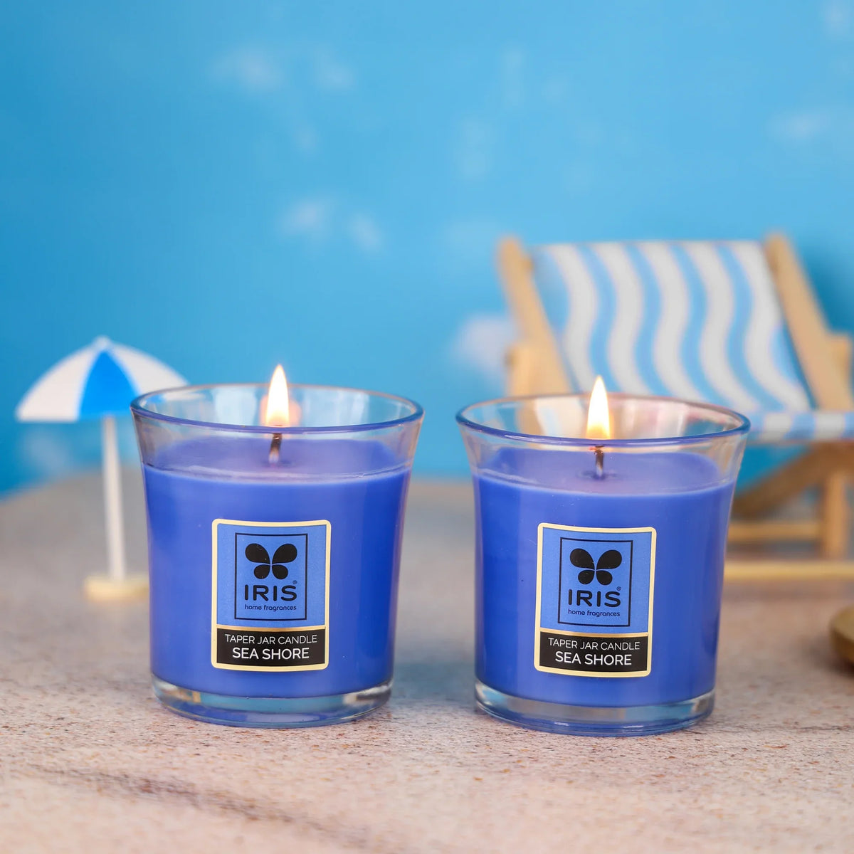 IRIS Sea Shore taper jar candles, pack of 2 - part of the Diwali Festive Combo 3