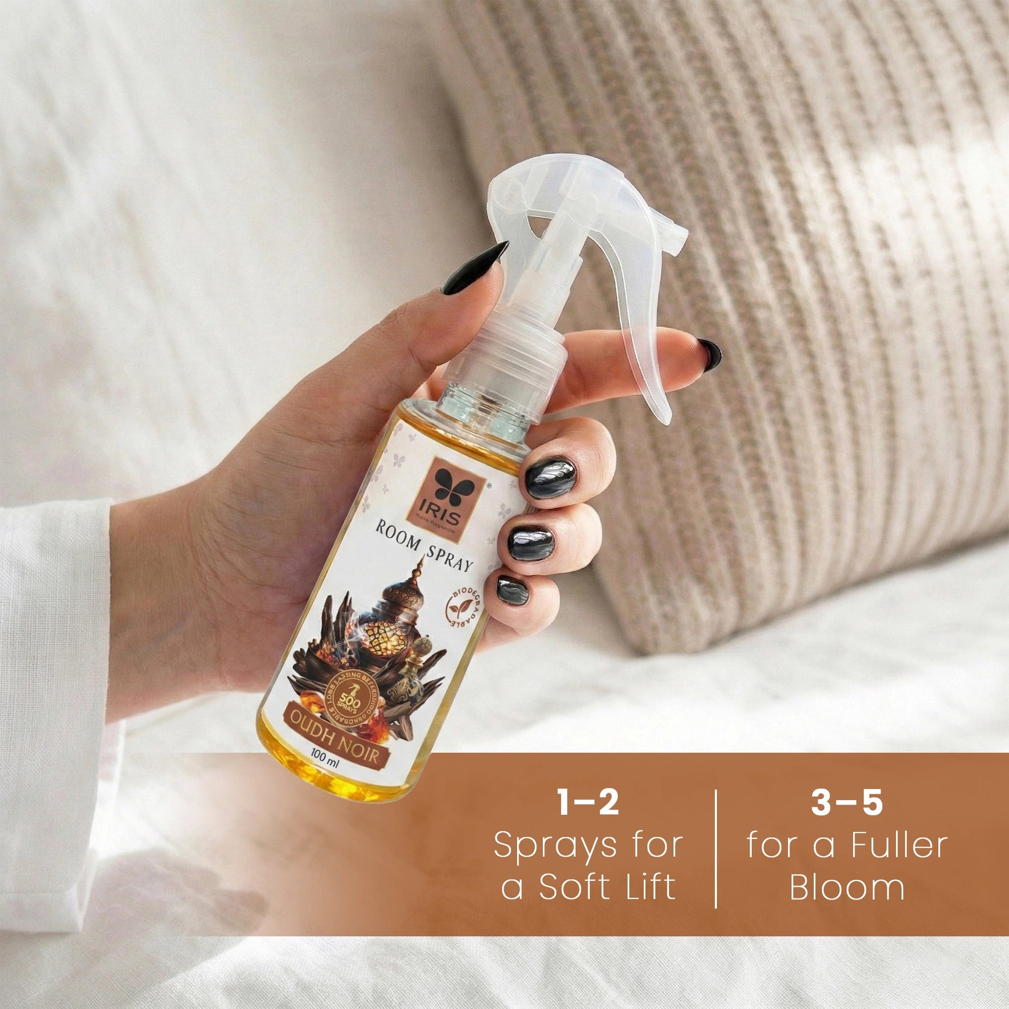 Oudh Noir Room Spray 100ml | 500 Sprays | LPG & CFC Free | Non-Toxic |