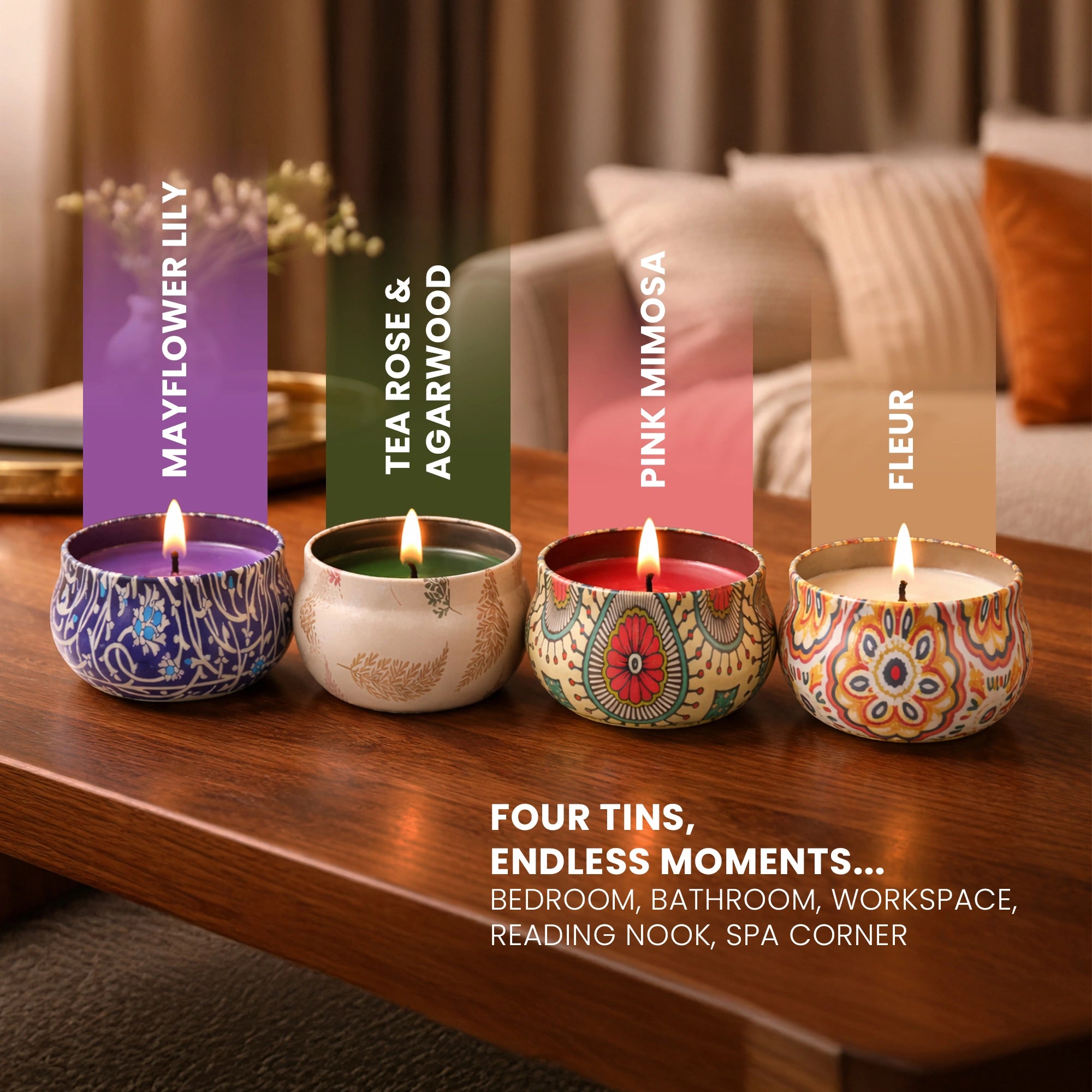 Premium Scented Candle Gift Set | Pack of 4 Tins